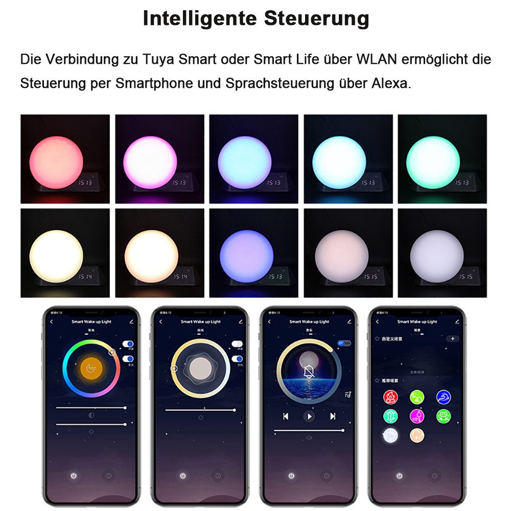 Luckice Tageslichtwecker Bluetooth-Lautsprecher-Schreibtischlampe mit weißem Rauschen Enthält 12 Naturgeräusche und 3 Einschlafhilfen.