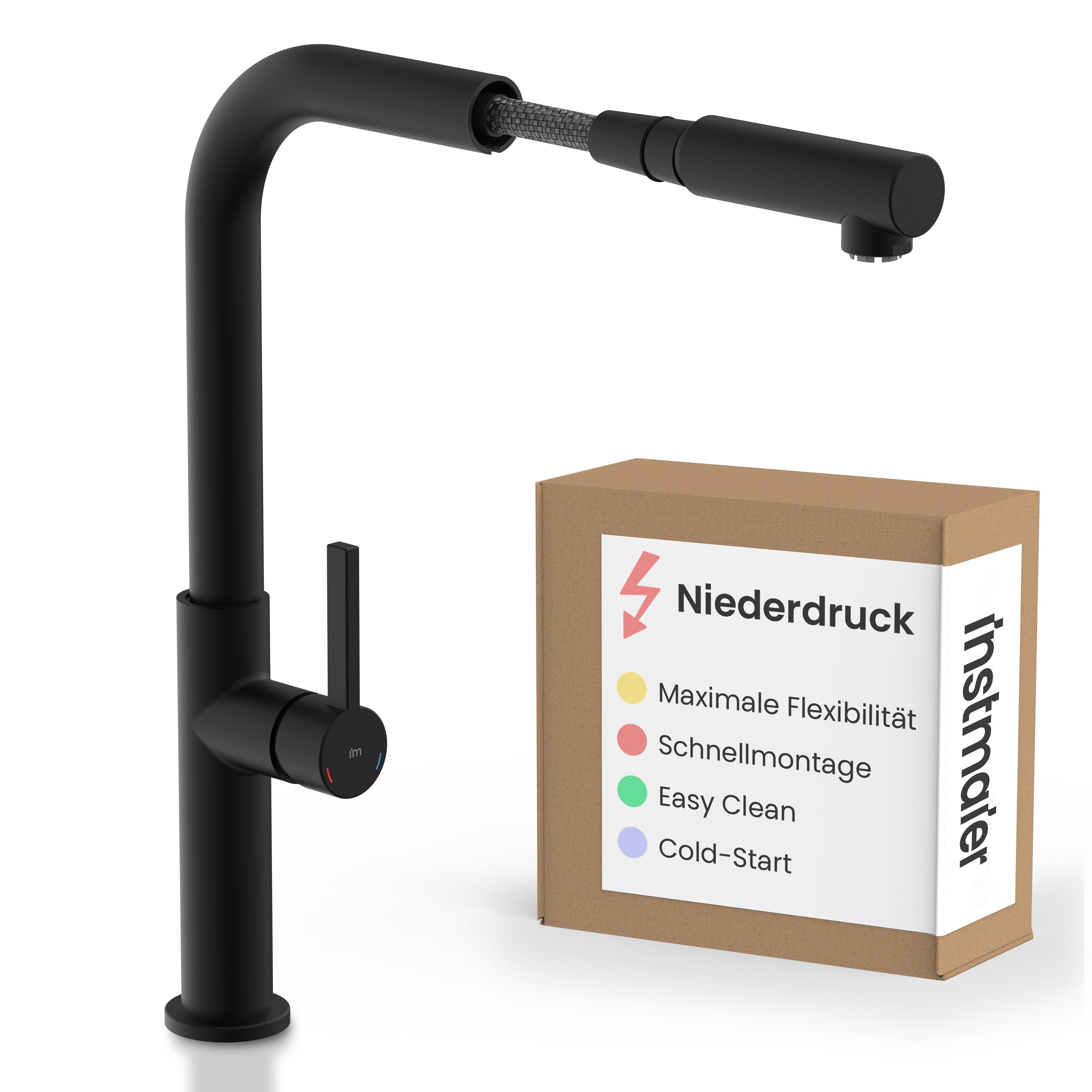 instmaier Spültischarmatur instmaier Cassia, Spültischarmatur, Auslauf ausziehbar schwarz matt, Niederdruck, Küchenarmatur