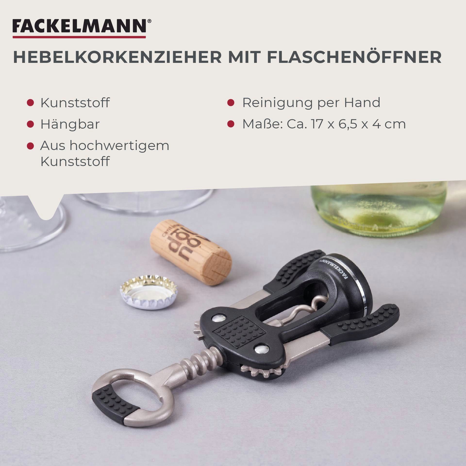 FACKELMANN Korkenzieher Hebelkorkenzieher mit Flaschenöffner