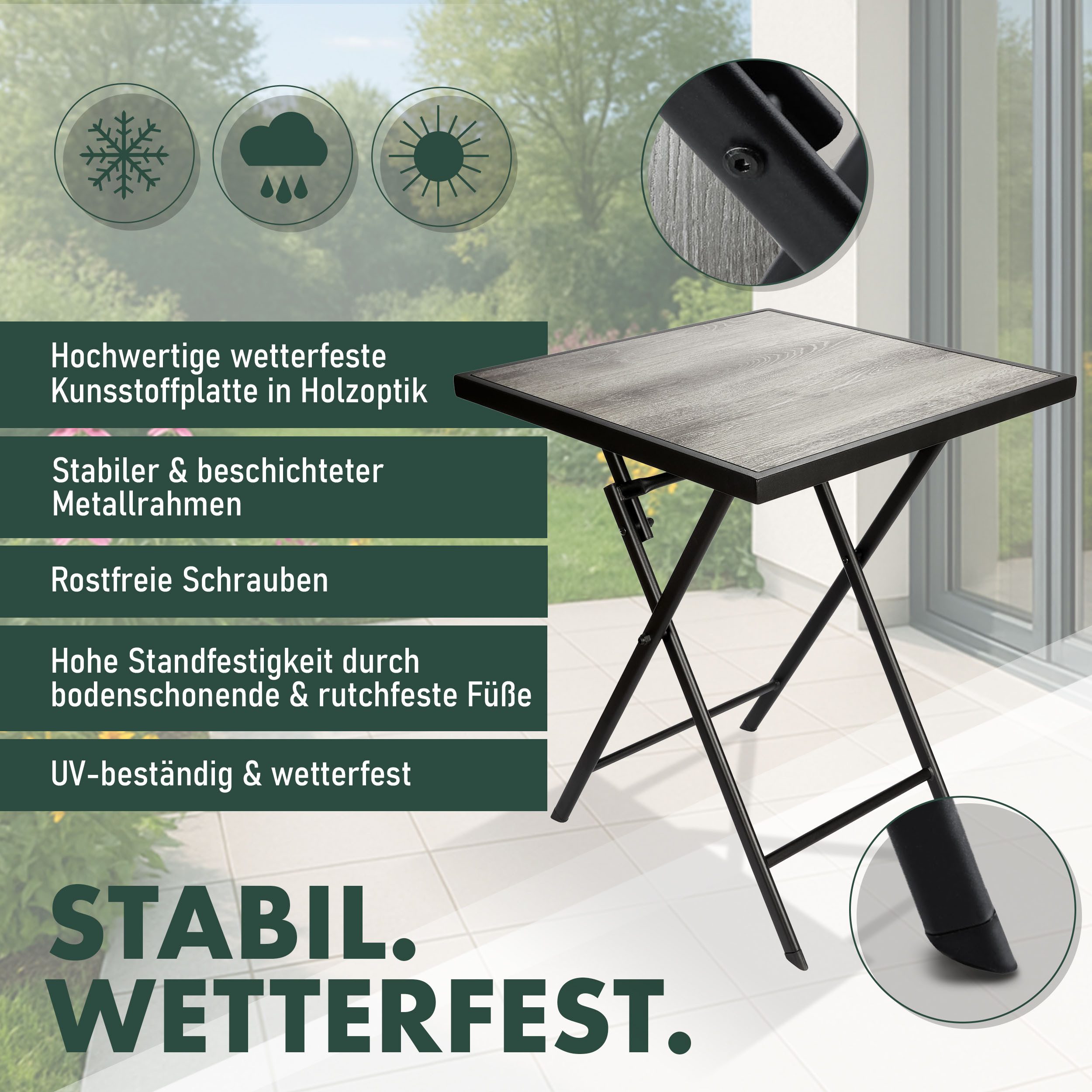 BRUBAKER Gartentisch Bergamo - 58 x 58 cm Balkontisch mit Holz Optik - Wett günstig online kaufen