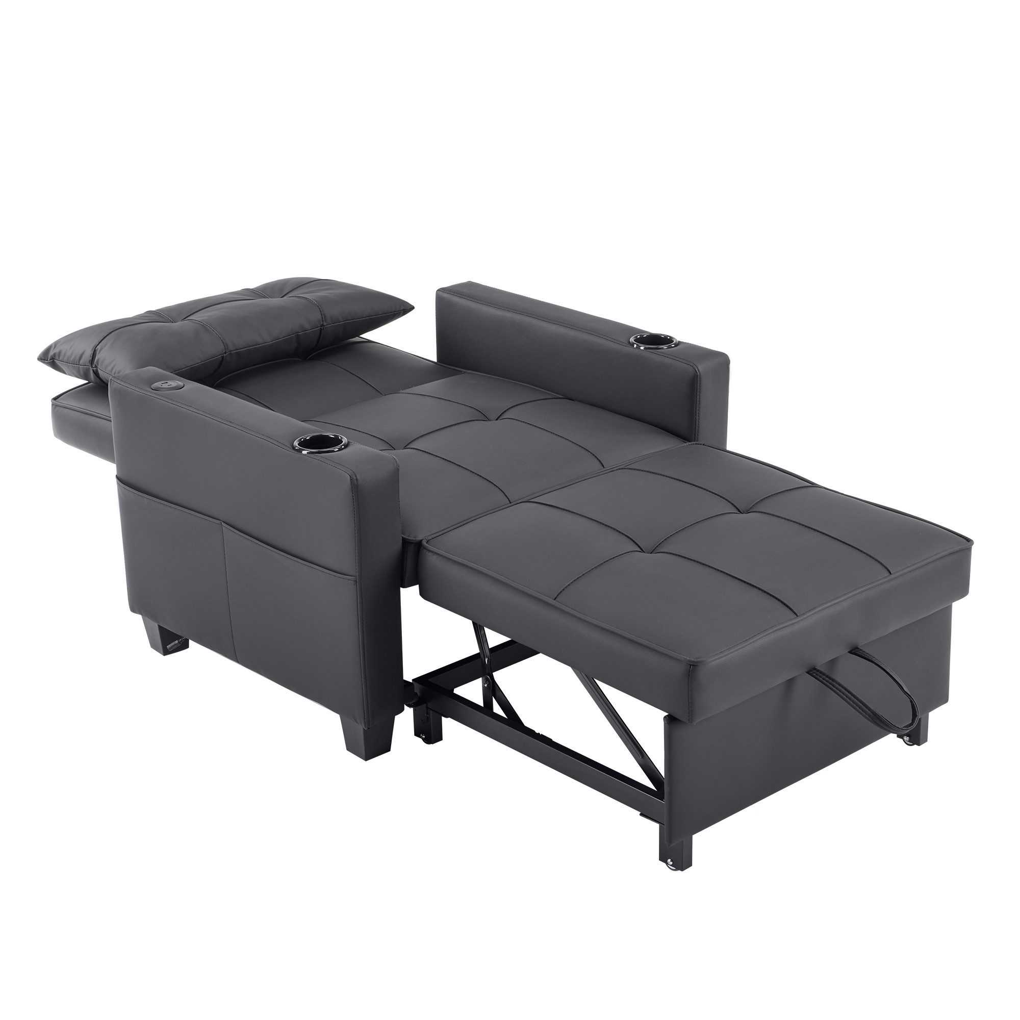 OKWISH Schlafsofa Vielseitiges 3-in-1 Einzel-Sofa, mit USB & Getränkehaltern – Multifunktionaler Liegestuhl, Sessel, Schlafstuhl für kleine Räume, ideal für Wohnungen und Studenten 1 Teile, mit Relaxfunktion