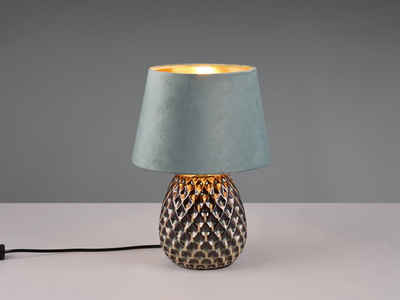 meineWunschleuchte LED Nachttischlampe, LED wechselbar, warmweiß, dimmbar Designklassiker Lampenschirm Samt & Keramikfuß Gold, Höhe 35cm