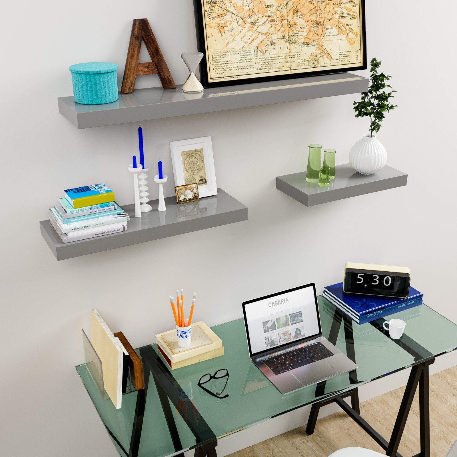Casaria Wandboard, Grau Hängeregal mit Halterung günstig online kaufen