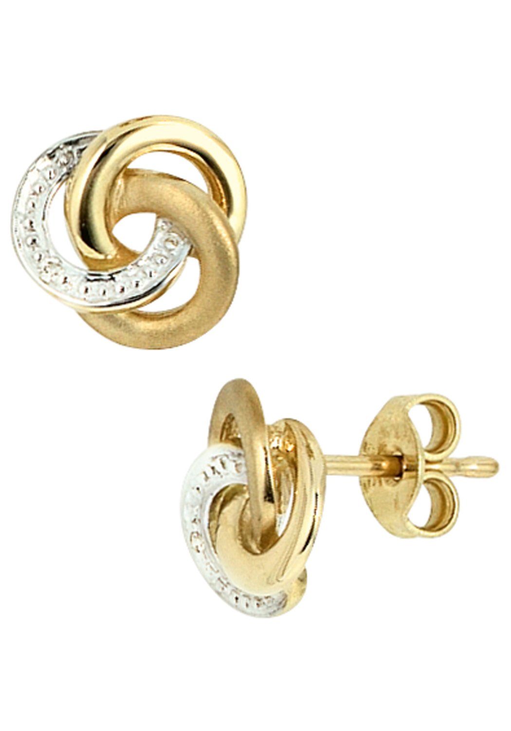 JOBO Paar Ohrstecker, Knoten 585 Gold bicolor mit 2 Diamanten, Höhe ca. 8,8  mm, Breite ca. 9,4 mm