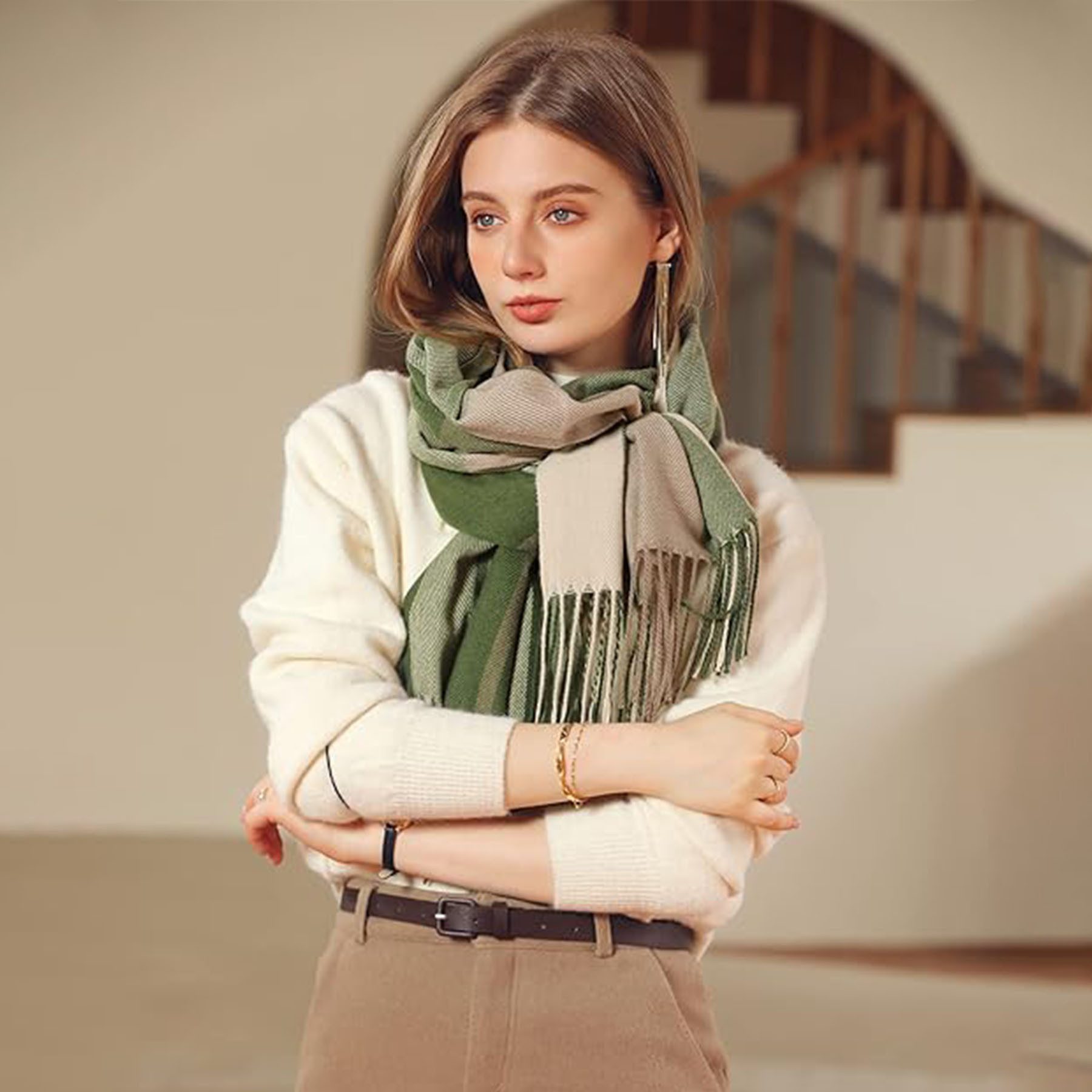 Mutig Wollschal Damen Winter Senior Plaid Kaschmir Schal,übergroßer185*65cm Schal, (Tartan Schultertuch Mit Quasten,Warmer Oversized Poncho,Mischfarbe, Winter Geschenke für Mama, Freundin oder Schwester,Weihnachtsgeschenk), Aus 100 % Kaschmir-Imitat gefertigt, weich, Elegantes Karomuster