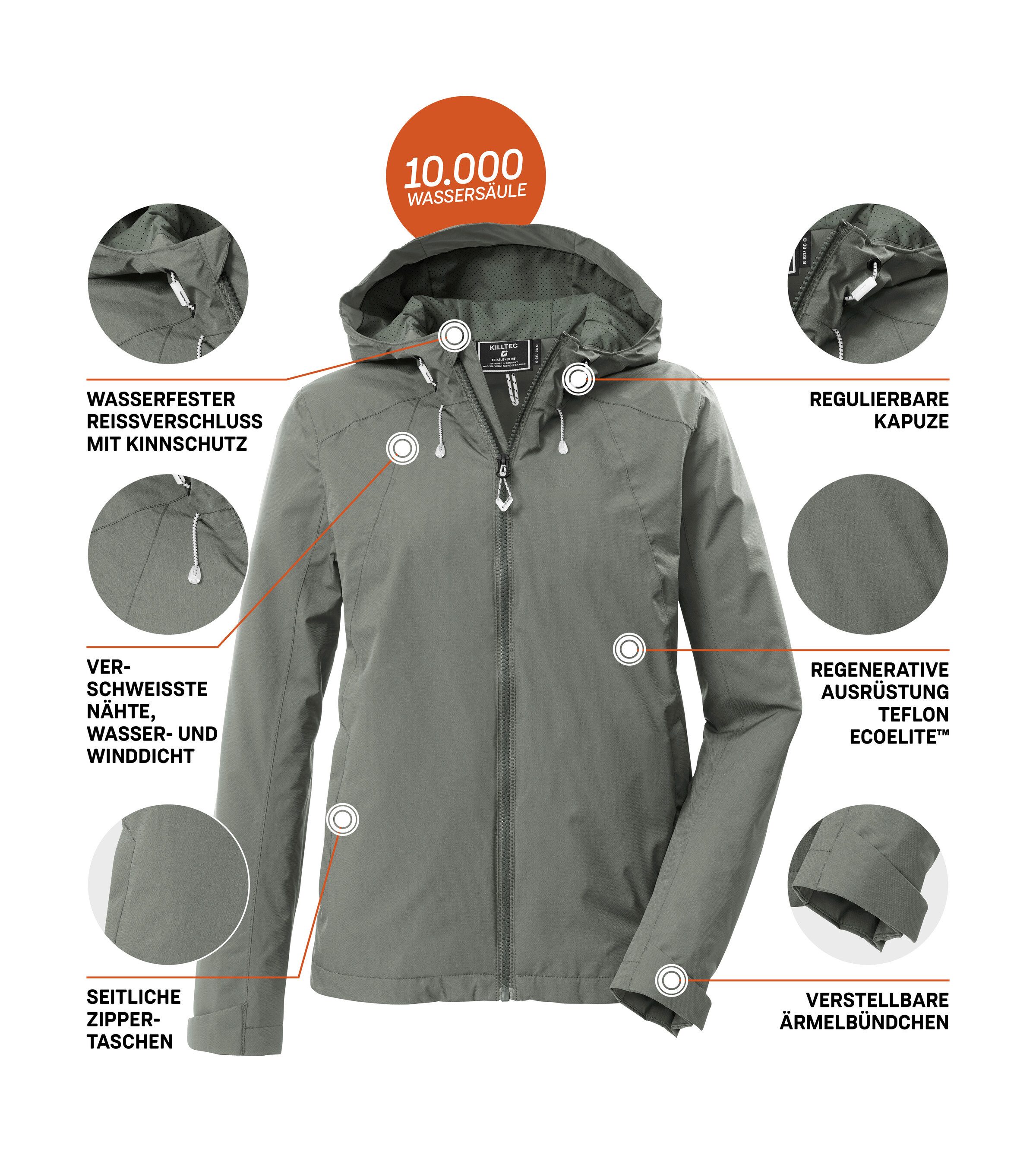 Killtec Funktionsjacke KOS 72 WMN JCKT Wasser- und winddicht, atmungsaktiv, verstellbare Kapuze – Bild 5 von 5