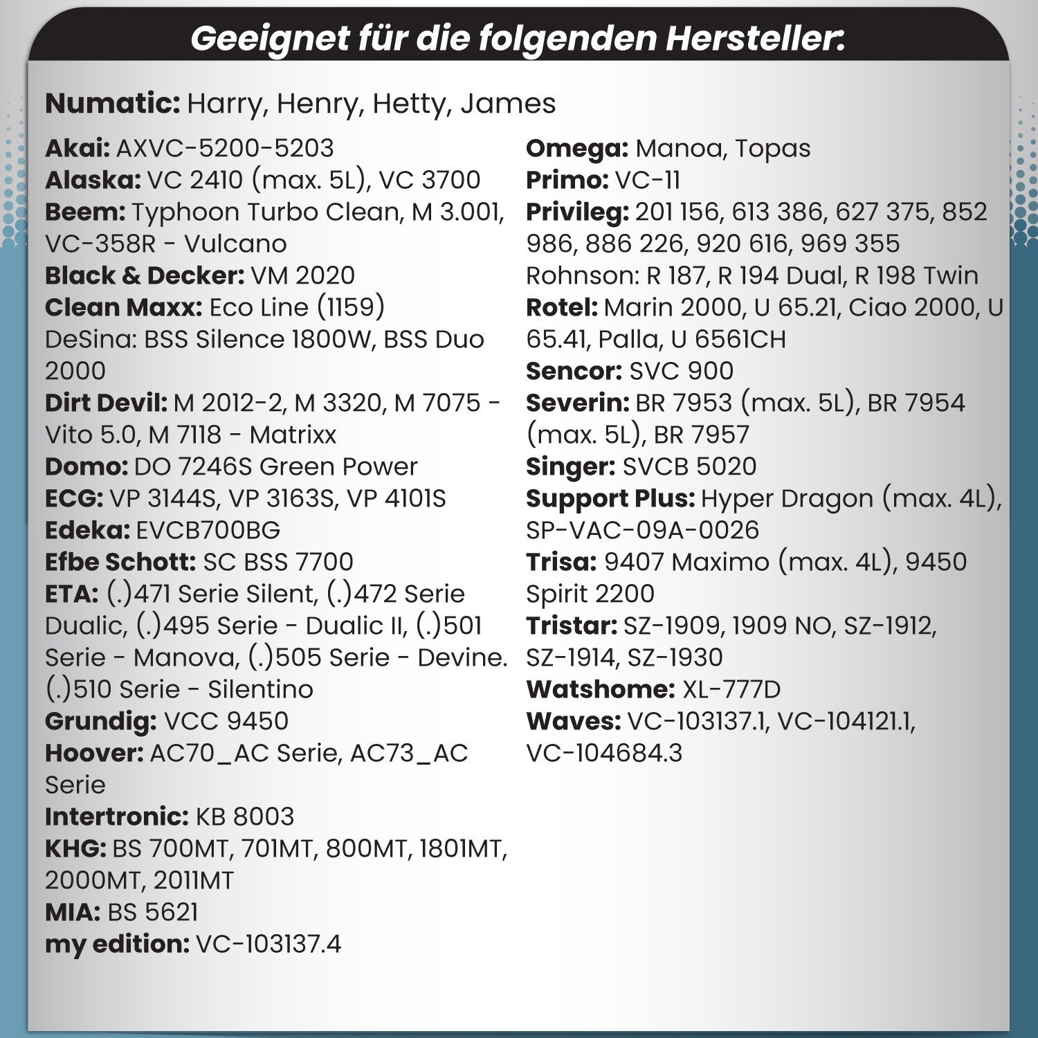 McFilter Staubsaugerbeutel Staubbeutel, passend für Numatic Henry HVR200-A (HVR200-11) Staubsauger, 3-lagiges Microvlies, Kunststoffdeckscheibe, 20 St., Reißfest, Top Filtration, hohes Volumen
