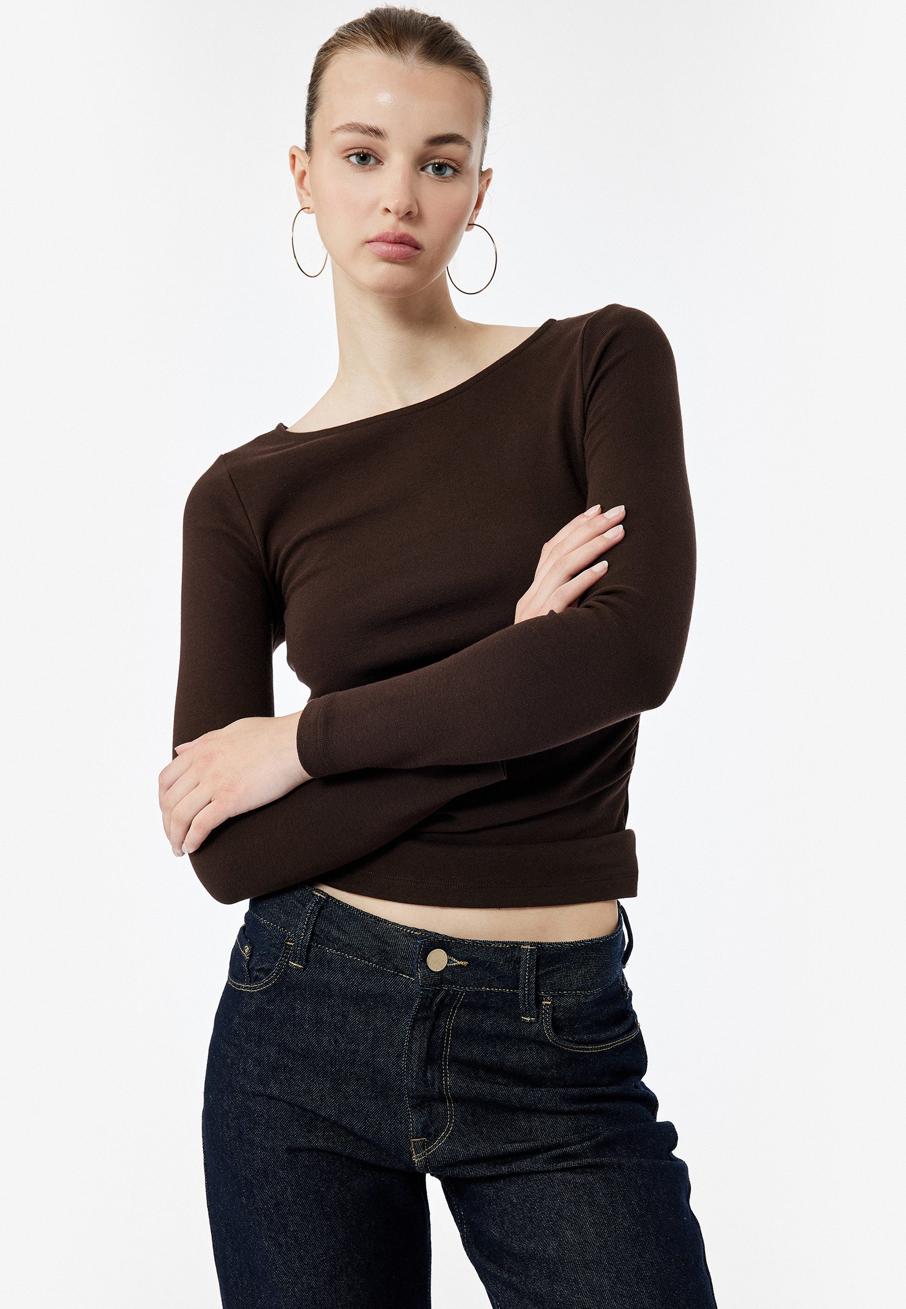 Koton Langarmshirt Koton Rippen-Slim-Fit-Langarmshirt