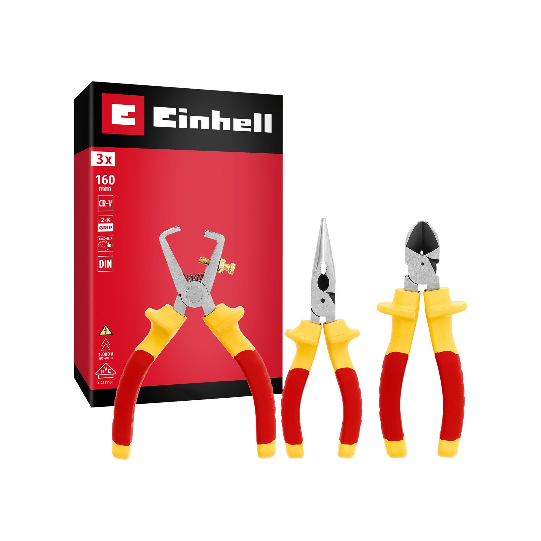 Einhell Zangenset EINHELL Elektriker-Zangen-Set VDE, 370540, 160 mm, 3-teilig