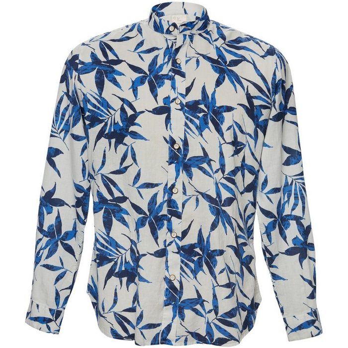 TERRA LUNA Langarmhemd TERRA LUNA Herren Sommer-Hemd Bio-Baumwoll-Shirt mit Blätter-Muster Puck Langarm-Hemd Weiß/Blau