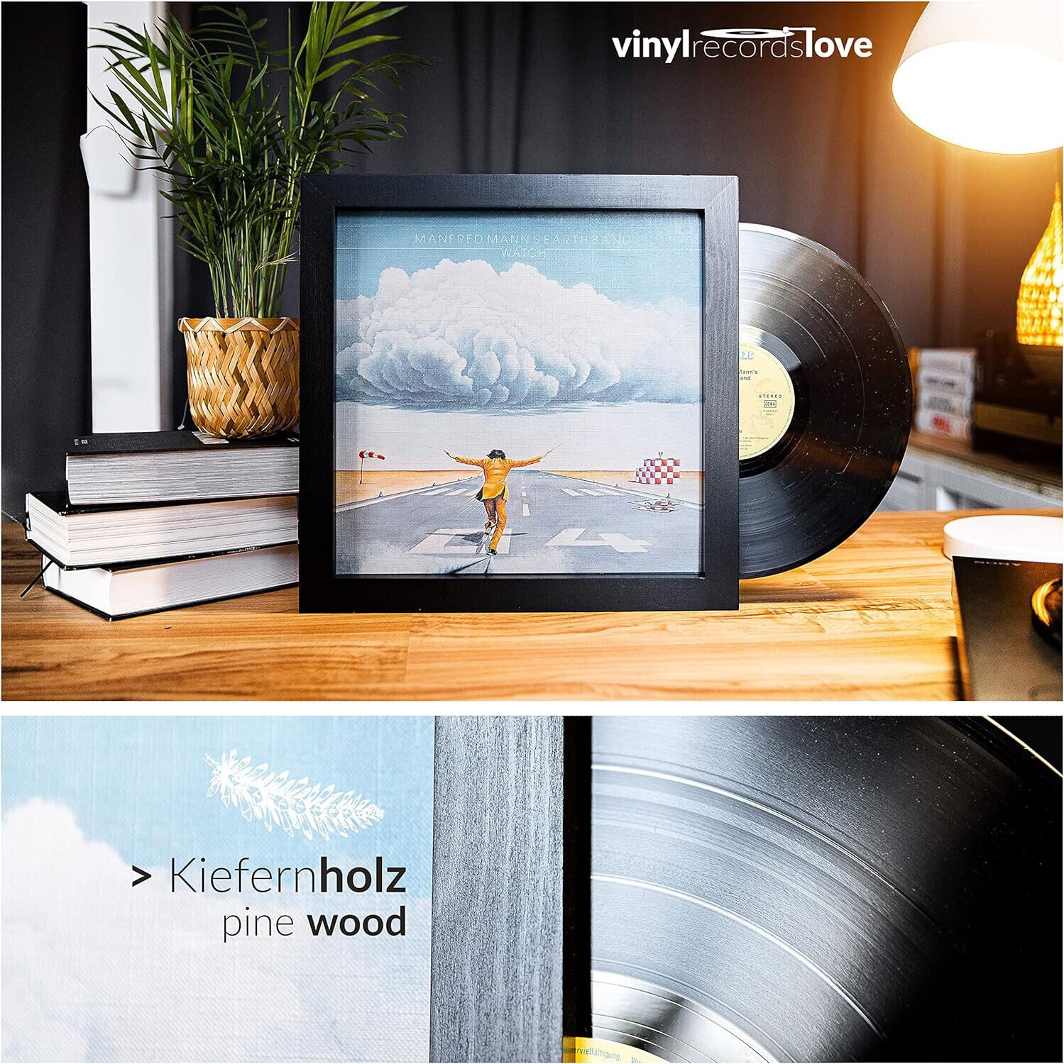 VinylRecordsLove Rahmen Schallplattenrahmen Rahmen für Vinyl 2er Set Frame schwarz Holz, für 1 Bilder (2er Set, 2 St), 2x 38x38x3cm, Echtholzrahmen – Bild 4 von 5