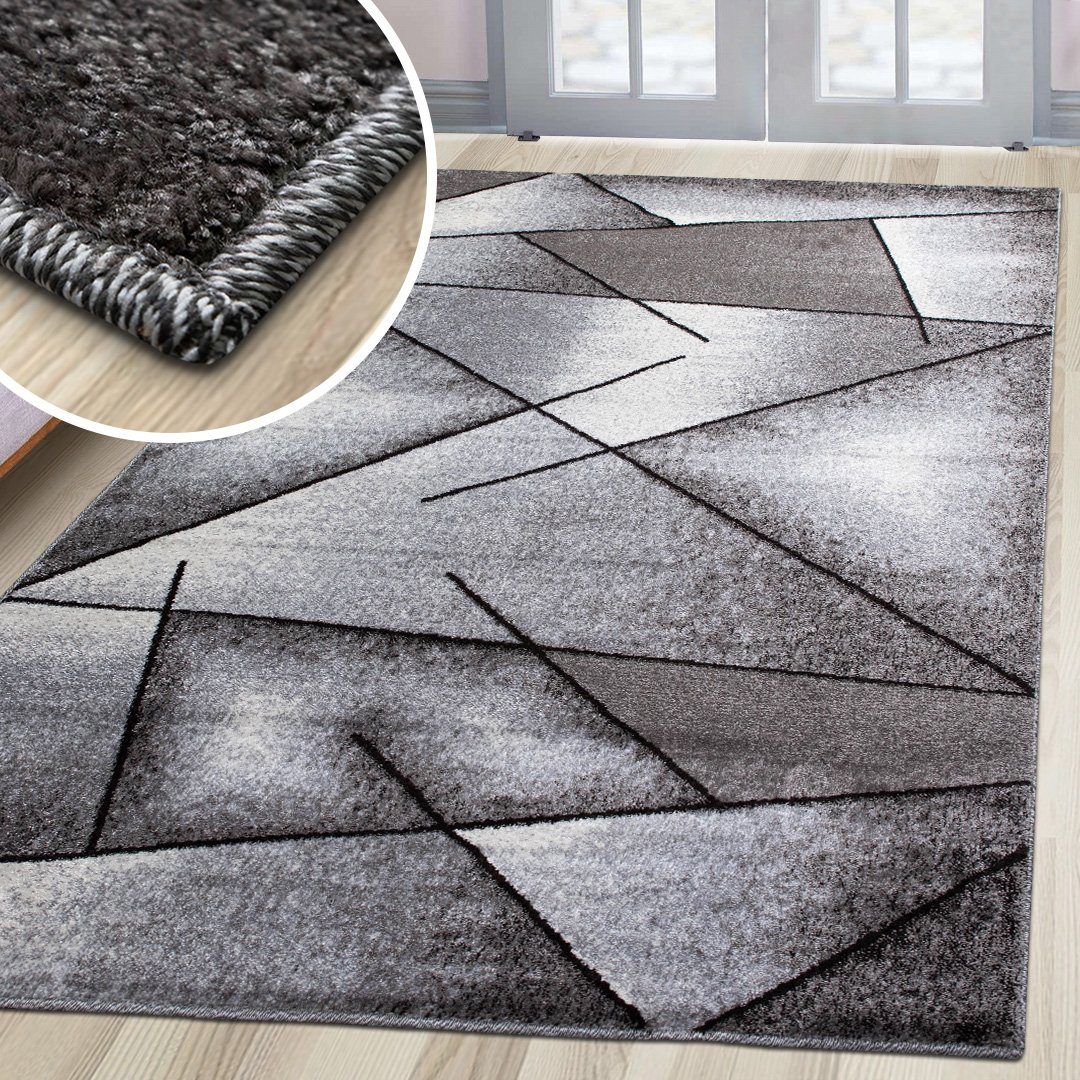 oKu-Tex Teppich Kurzflorteppich, modern, geometrisches Muster, Wohnzimmerteppich, rechteickig, Höhe: 11 mm, Teppich Wohnzimmer, Designteppich, meliert, weicher und dichter Flor