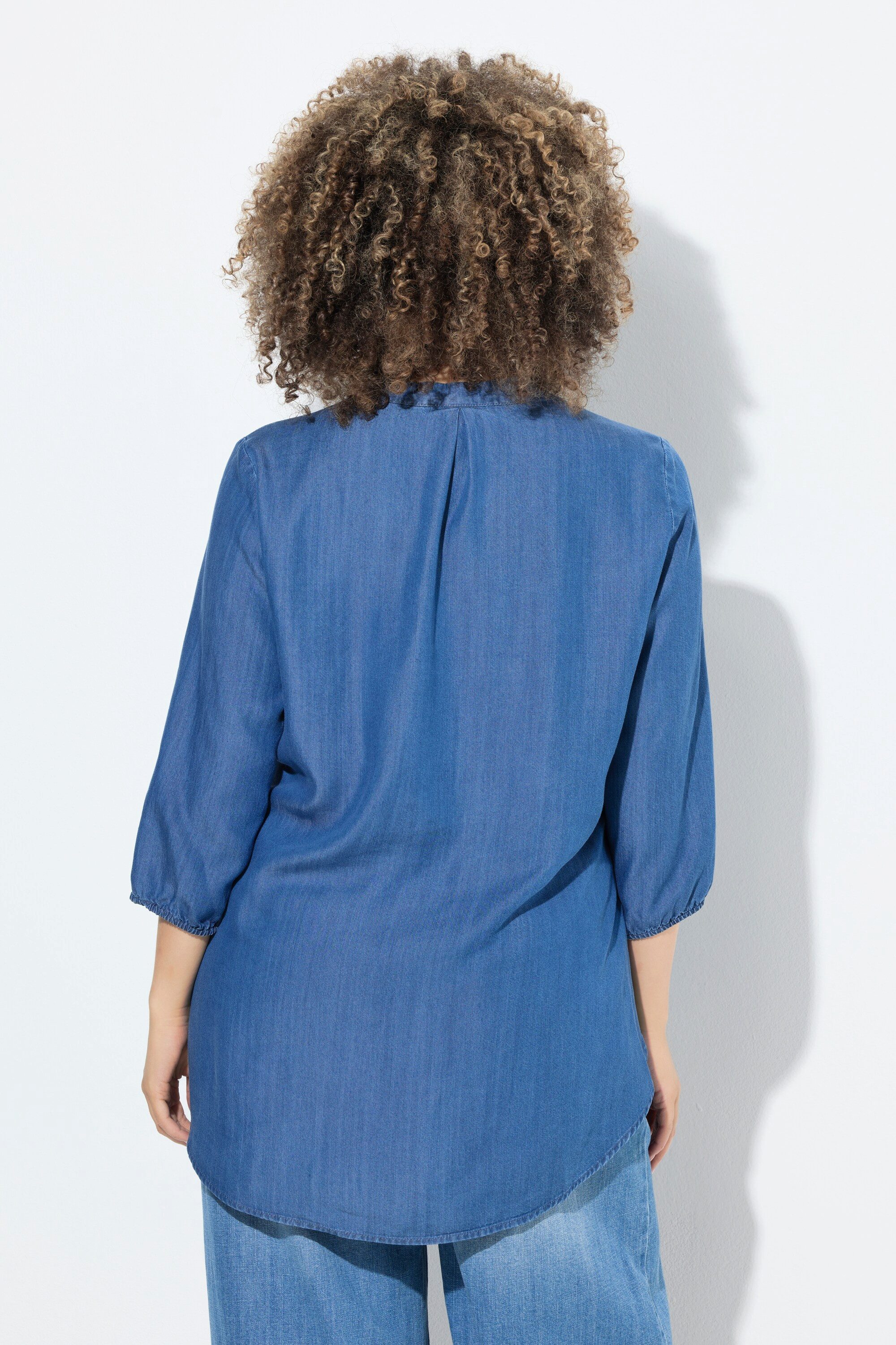 Ulla Popken Hemdbluse Lyocell-Bluse A-Linie Stehkragen 3/4-Glockenärmel