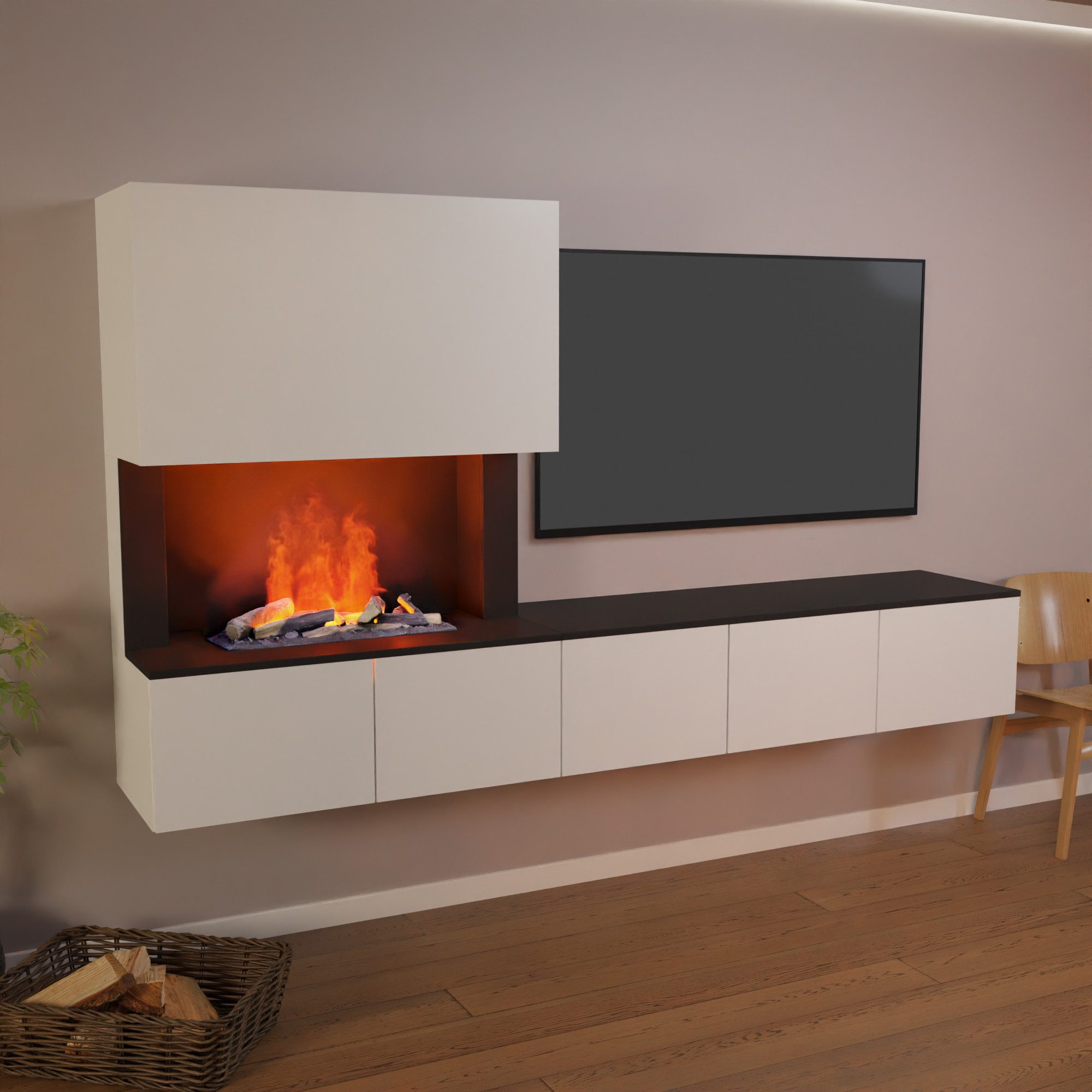 GLOW FIRE Elektrokamin CW5 Links Wasserdampf Kamin- Wohnwand mit Kamin, Sideboard mit Kamin, Wasserdampfkamin mit 3D Feuer und Knisterfunktion