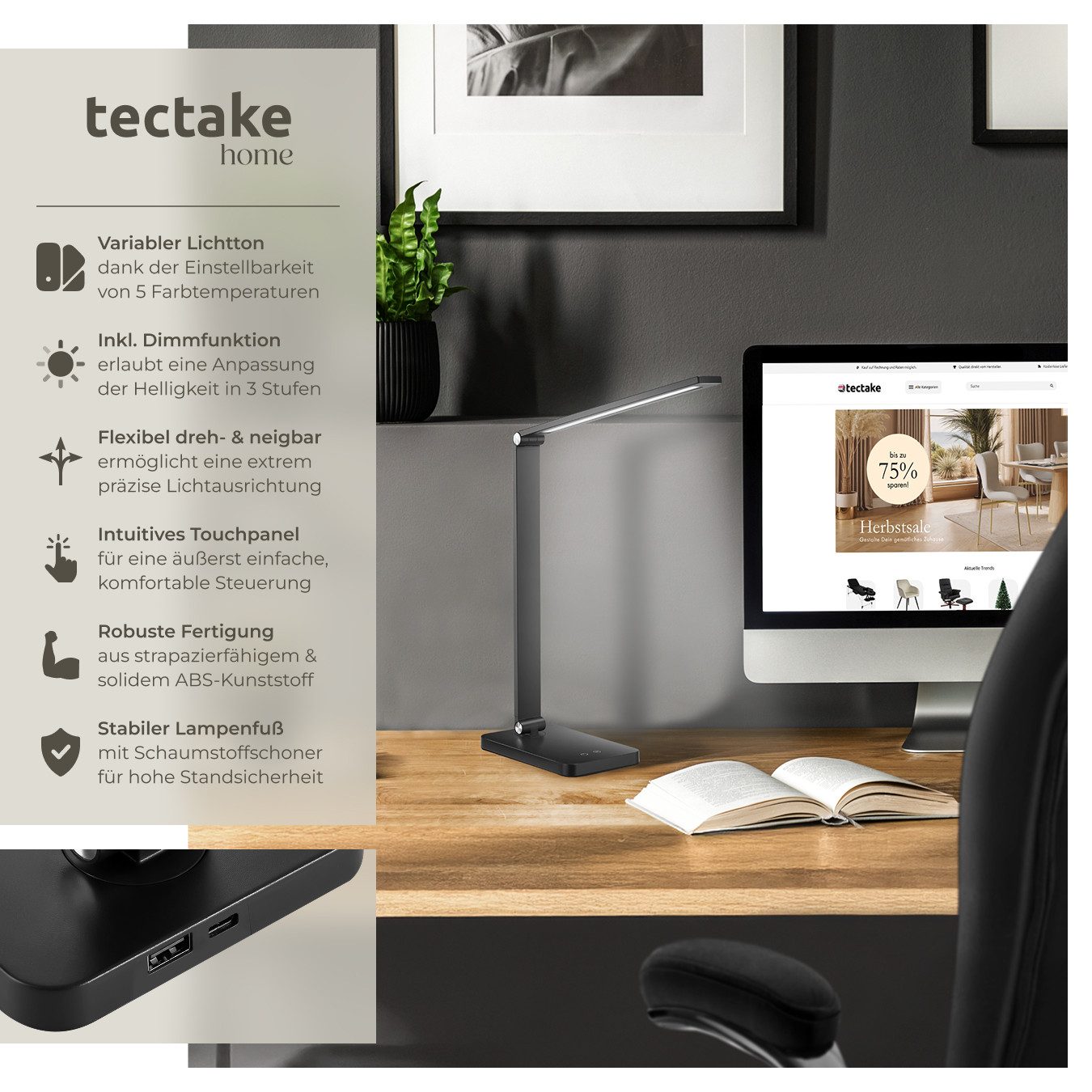 tectake Schreibtischlampe Novaly, Dimmbar, nicht relevant, günstig online kaufen