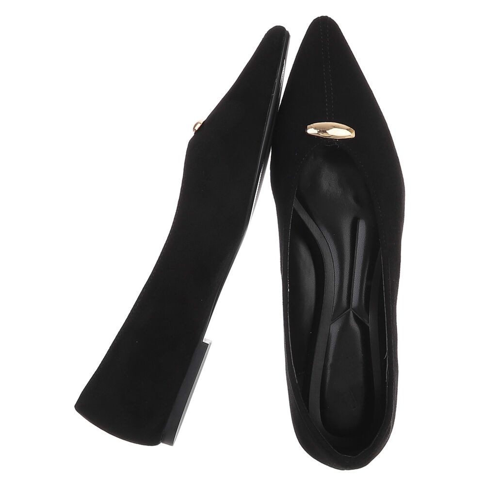 Ital-Design Damen Slipper spitz mit Schmuckdetail, elegant Pumps (92078975) Blockabsatz Klassische Ballerinas in Schwarz