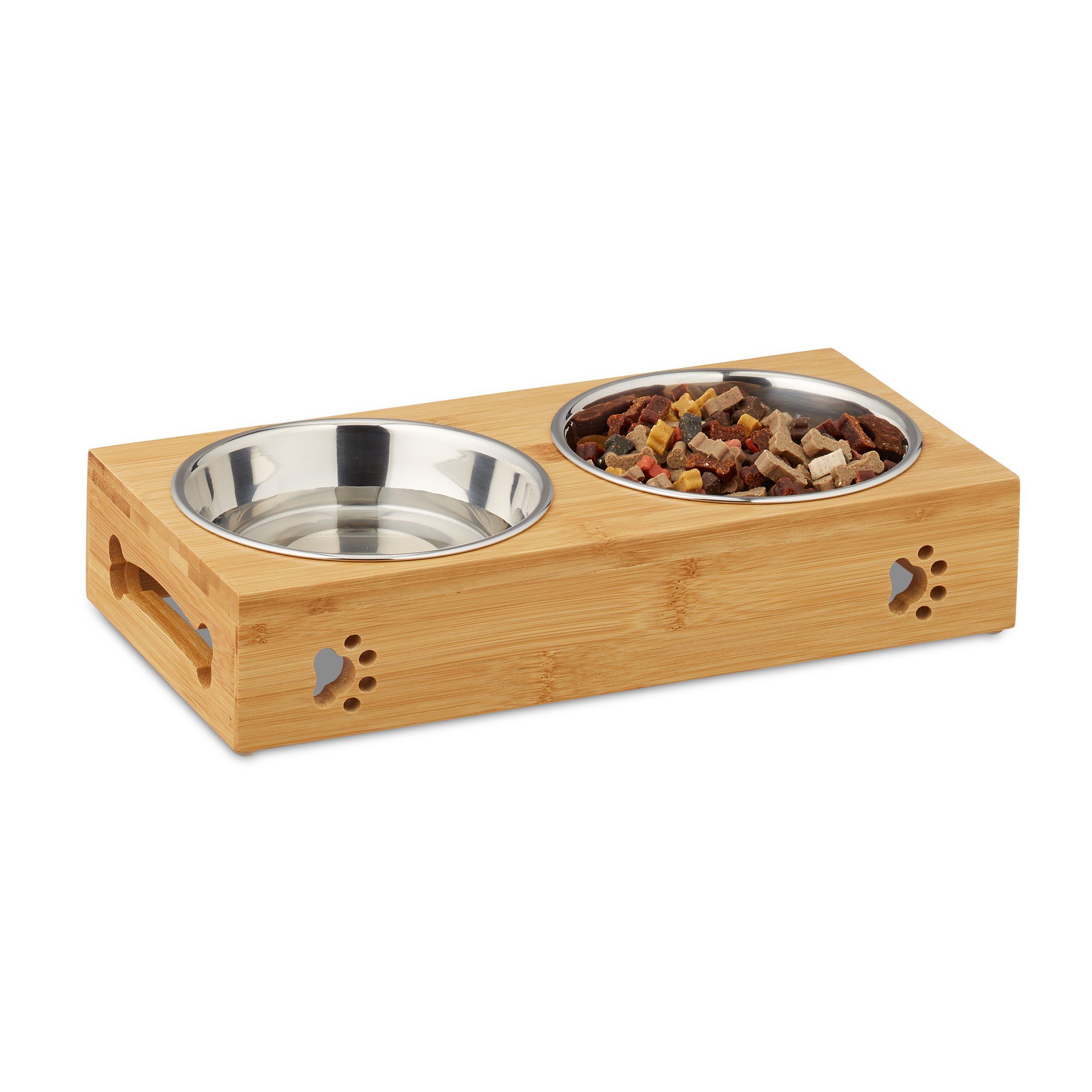 relaxdays Futterstation Doppelte Futterbar für Hunde, Edelstahl