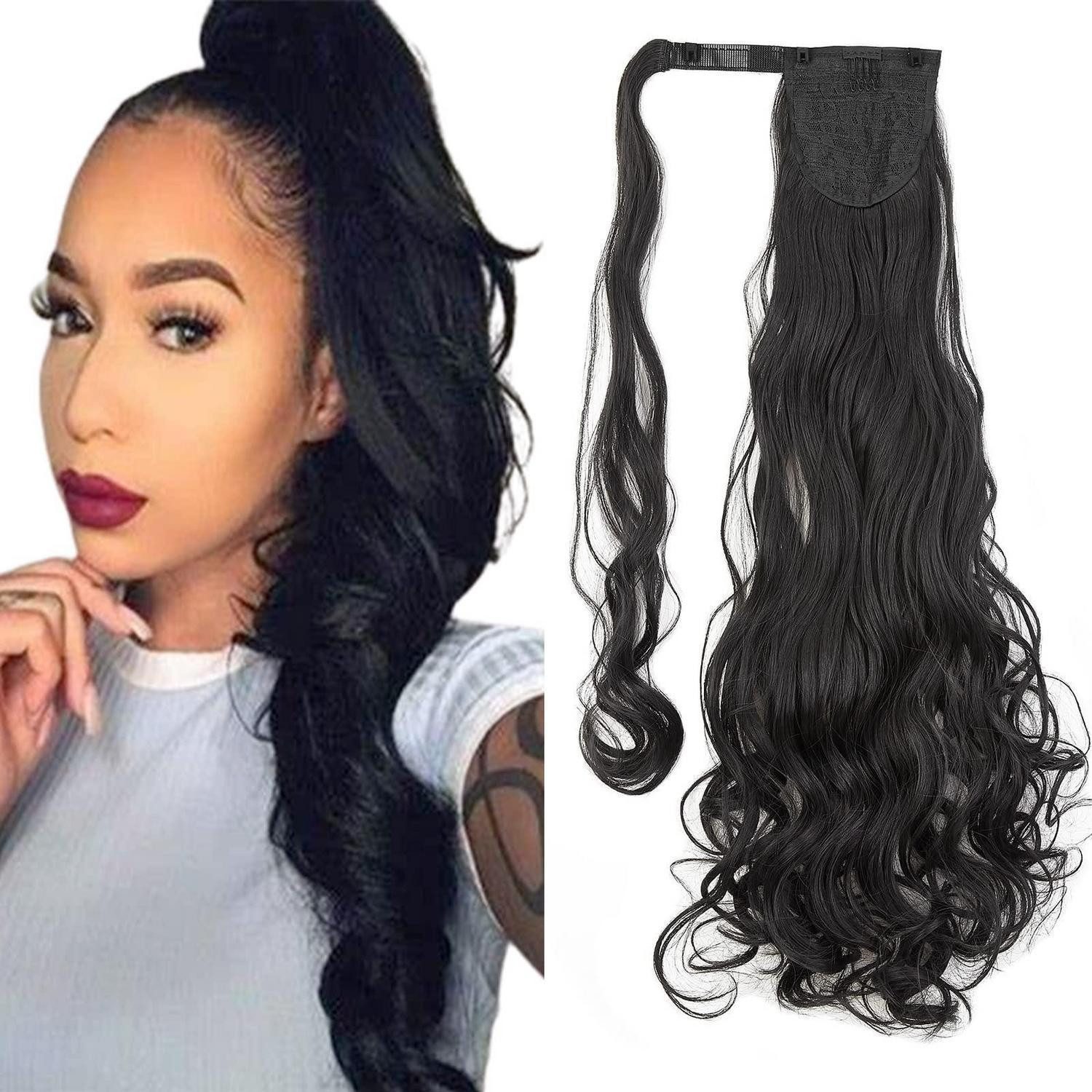 LuxusKollektion Echthaar-Extension Pferdeschwanz Haarteil Clip in Extensions 130g 60 cm Dunkelbraun