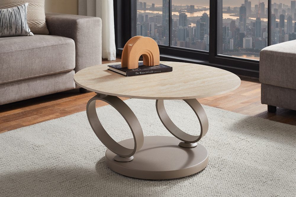 riess-ambiente Couchtisch DANCING RINGS 80cm champagner/greige - Keramik, modern, rund, drehbar (Einzelartikel, 1-St), Ausgefallener Beistelltisch - ideal für m – Bild 4 von 5