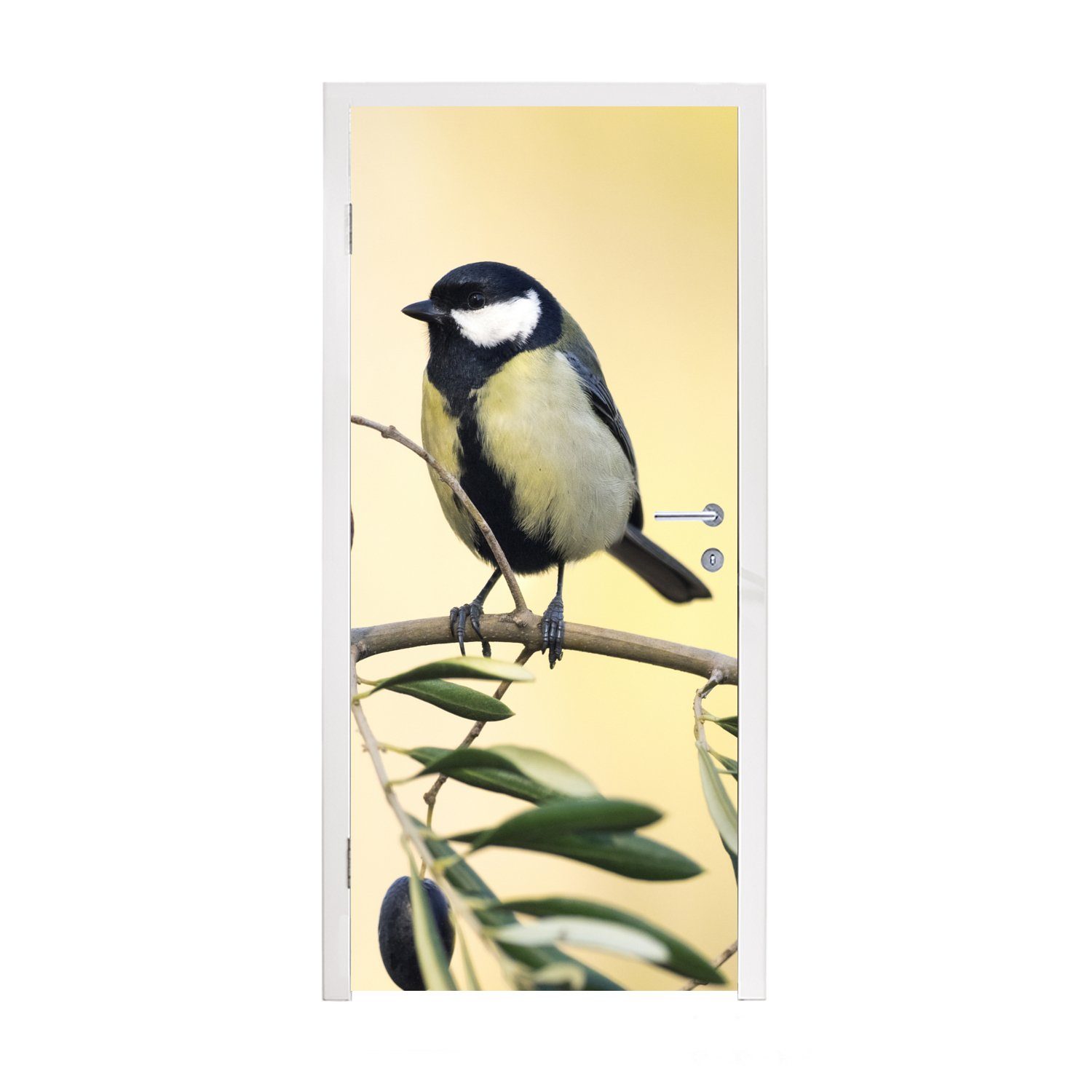 MuchoWow Türtapete Vogel auf einem Zweig mit einer Beere, Matt, bedruckt, (1 St), Fototapete für Tür, Türaufkleber, 75x205 cm