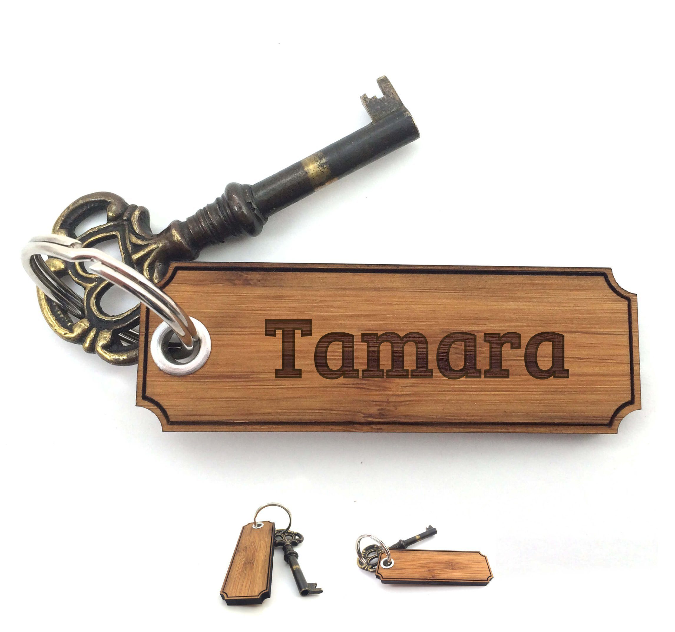 Mr. & Mrs. Panda Schlüsselanhänger Tamara - Bambus - Geschenk, Gravur, Schlüsselanhänger, Taschenanhänger, Anhänger, Geschenke, Glücksbringer, Schenken (1-tlg)