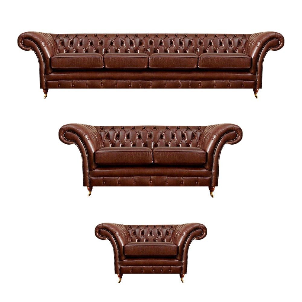 JVmoebel Chesterfield-Sofa Chesterfield Sofa mit hochwertiger Polsterung in Grau, 3 Teile, Made in Europa