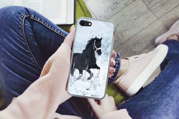 MuchoWow Handyhülle Pferd - Schnee - Winter, Handyhülle Apple iPhone 8, Smartphone-Bumper, Print, Handy Schutzhülle
