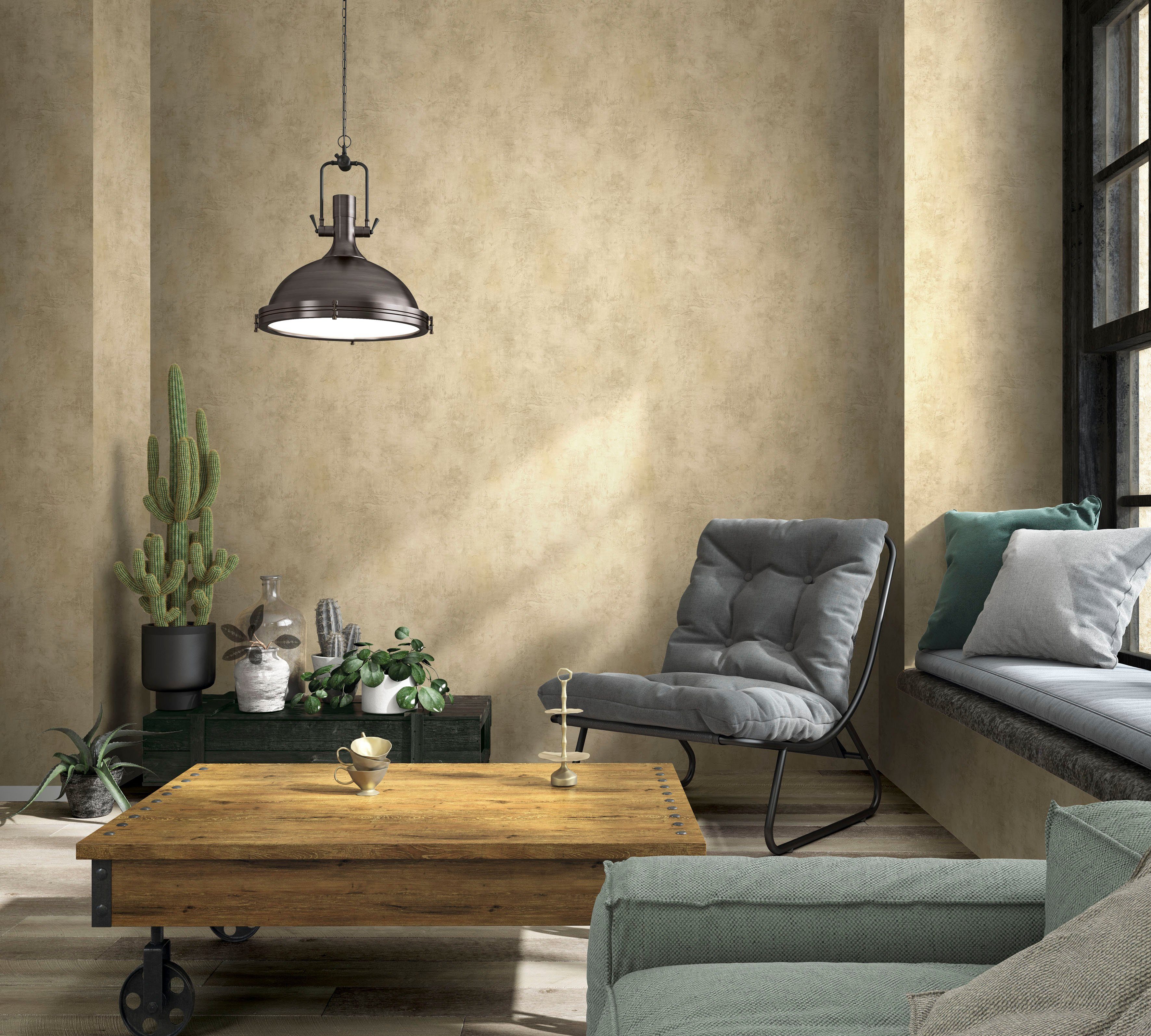 Marburg Vliestapete Leather, texturiert, uni, moderne Vliestapete für Wohnzimmer Schlafzimmer Küche gelb