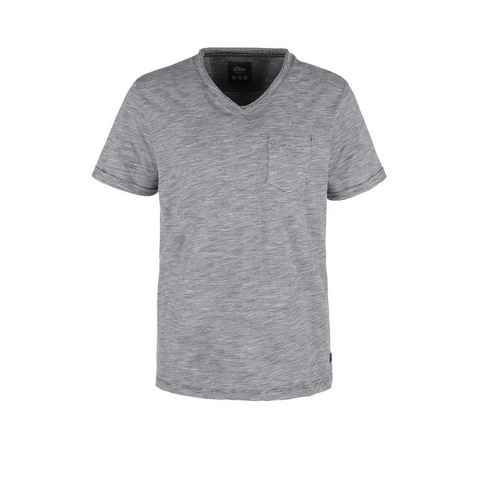 s.Oliver T-Shirt (1-tlg) mit V-Neck, fein gestreift, Ärmel mit Umschlag
