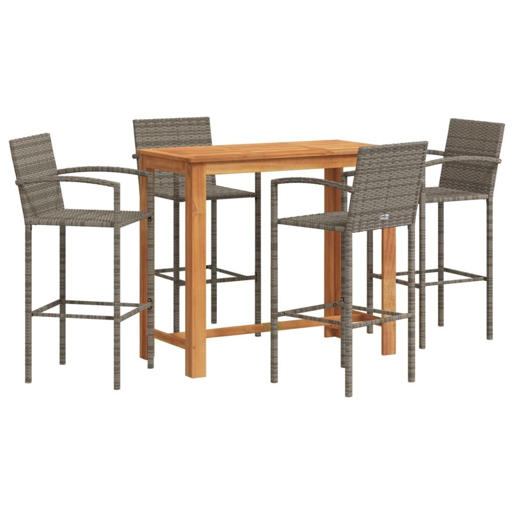 vidaXL Gartenlounge-Set 5-tlg. Gartenbar-Set Grau Massivholz und Poly Rattan, (4-tlg)