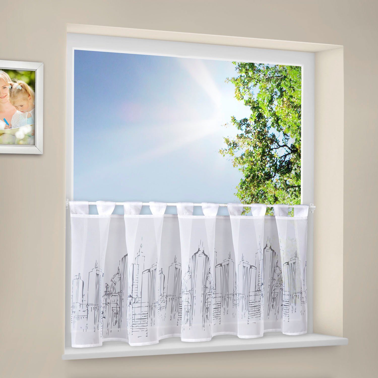Gerster Scheibengardine Paul (1 St), Schlaufen, transparent, HxB: 50x150, mit modernem Druckdesign