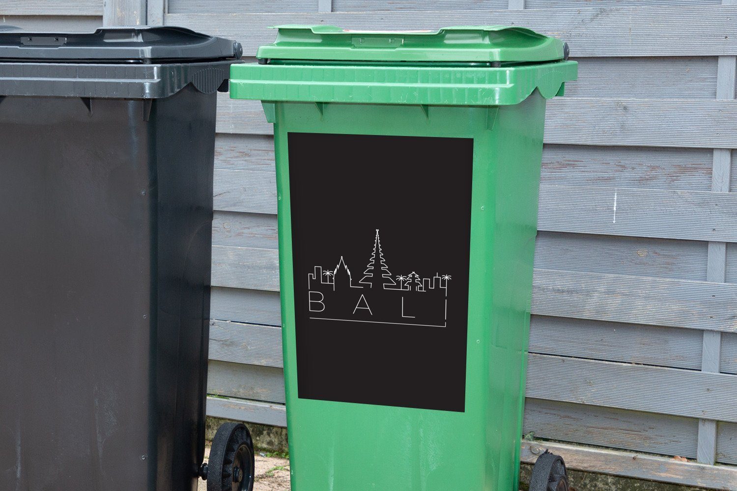 MuchoWow Wandsticker Skyline Sticker, Mülleimer-aufkleber, "Bali" St), Mülltonne, Container, (1 schwarz Abfalbehälter