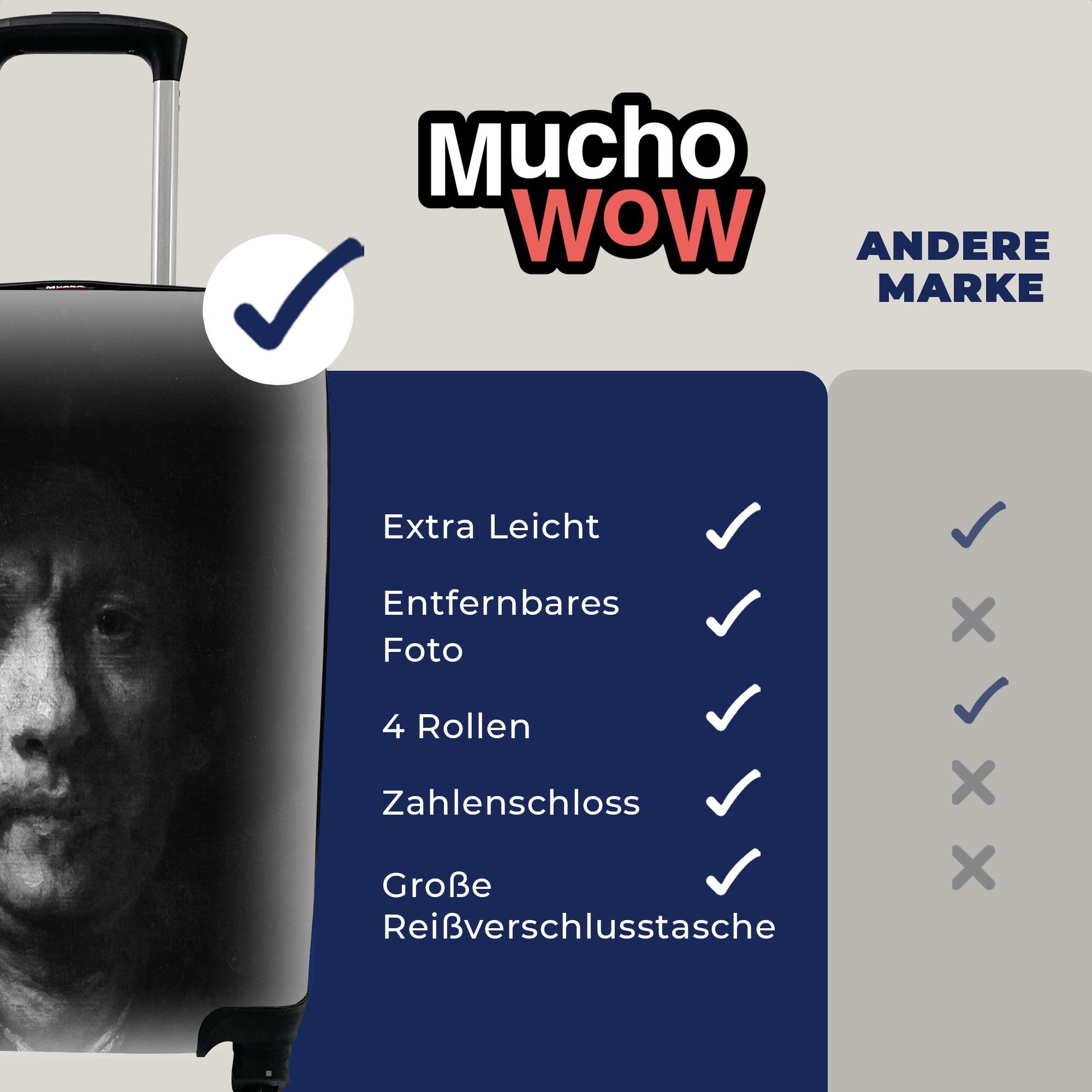 MuchoWow Handgepäckkoffer - Trolley, rollen, Reisekoffer für Rembrandt Reisetasche mit 4 Ferien, Handgepäck van Selbstbildnis Rijn, Rollen