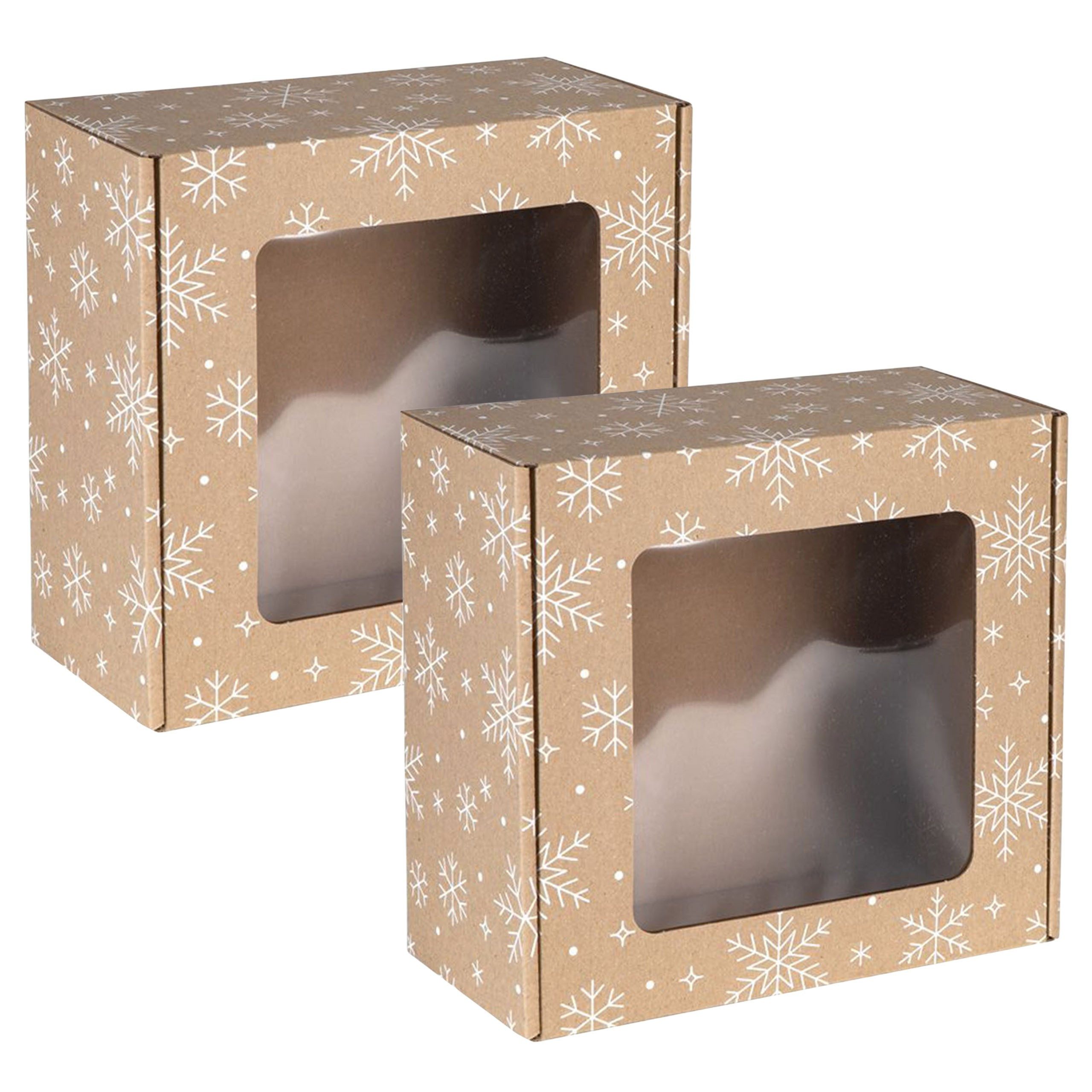 Sarcia.eu Geschenkbox Quadratische Geschenkbox mit Fenster, Schneeflocken, 20x20x10 cm (2 St)