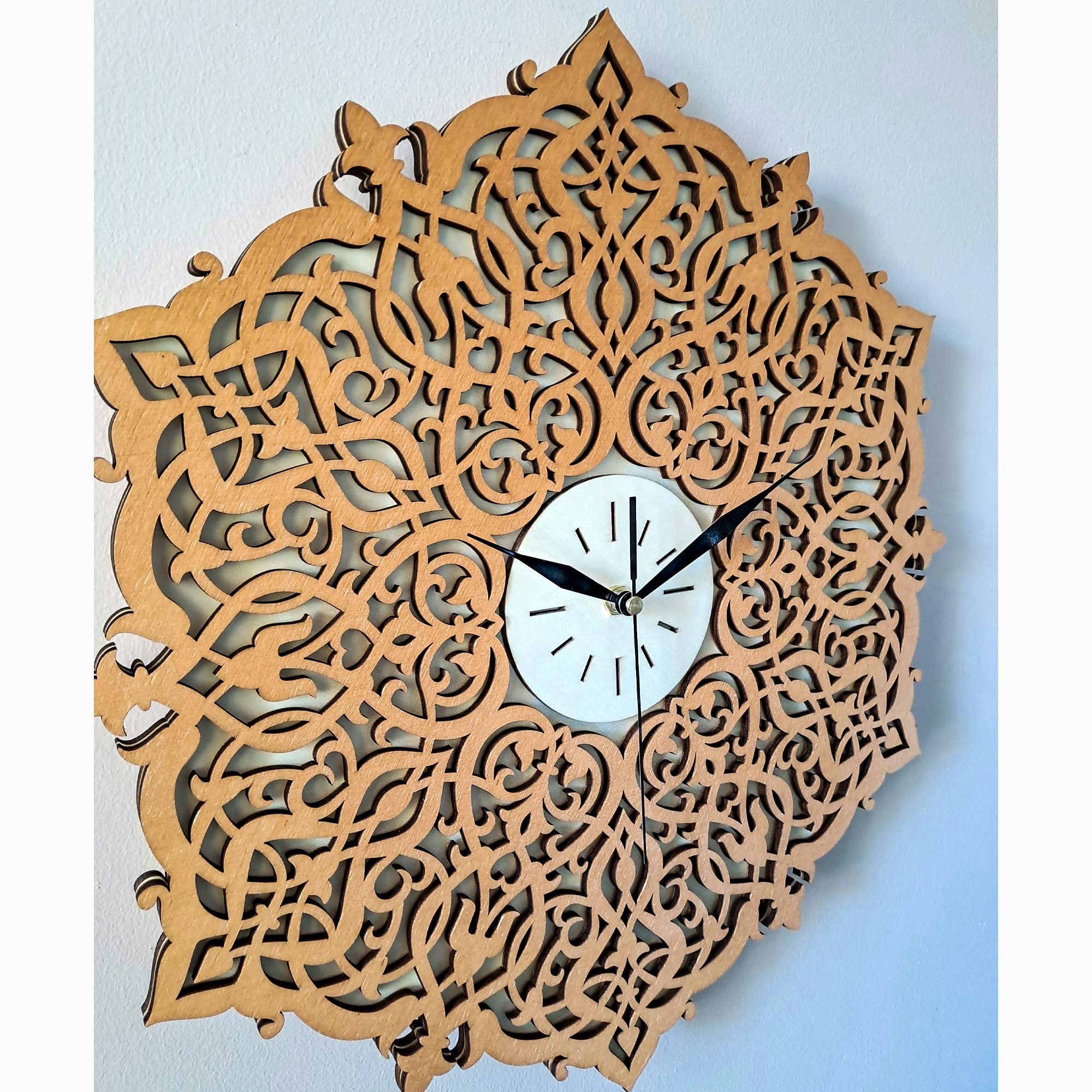 ORNAMENTI Wanduhr Marokkanisch, Arabisch, Orientalisch, Ornament, Holz, Schwarz, Braun (Handmade Wanduhr, fur Wohnzimmer, Schlafzimmer, 3 Grossen, ohne Ticken)