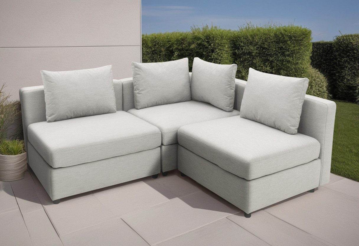 DOMO collection Ecksofa Solskin, individuell erweiterbar/kombinierbar L-Form, mit losen Kissen. Rücken- und Seitenteile als Stecksystem.