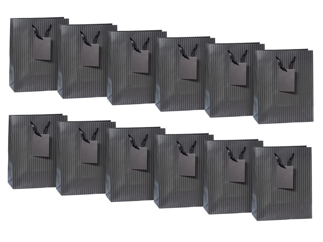 laro Geschenkbox Geschenktüten mit Henkel Medium Schwarz Gestreift 12-96stk (48 St)