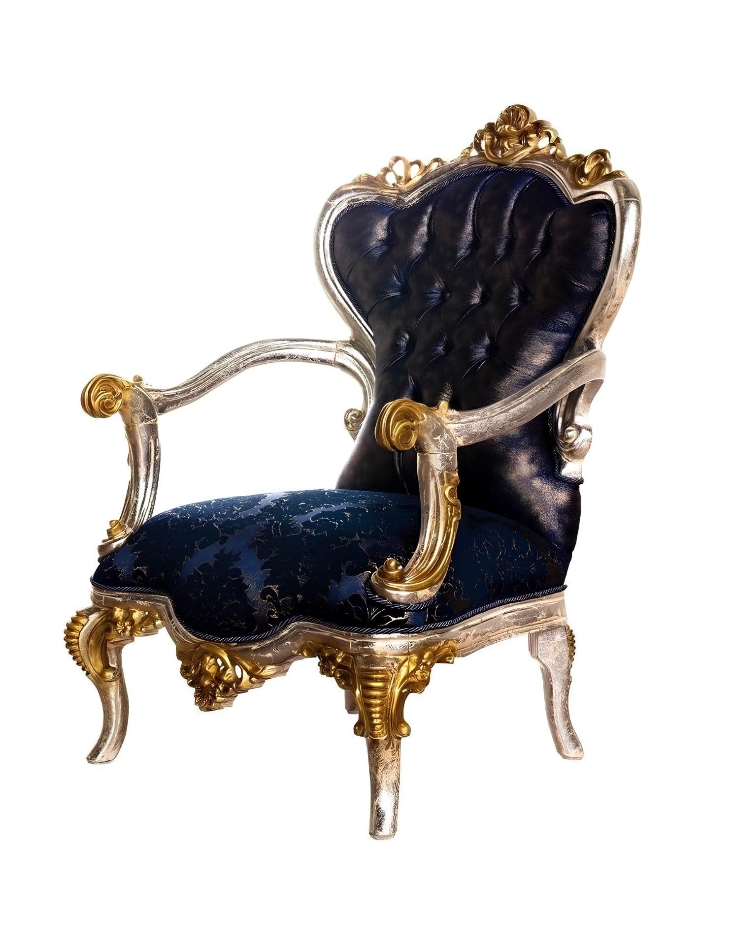 Xlmoebel Ohrensessel Luxus Thronstuhl Barock Samt Blau Gold (1-St., 1 Sitzer), Made in Europa