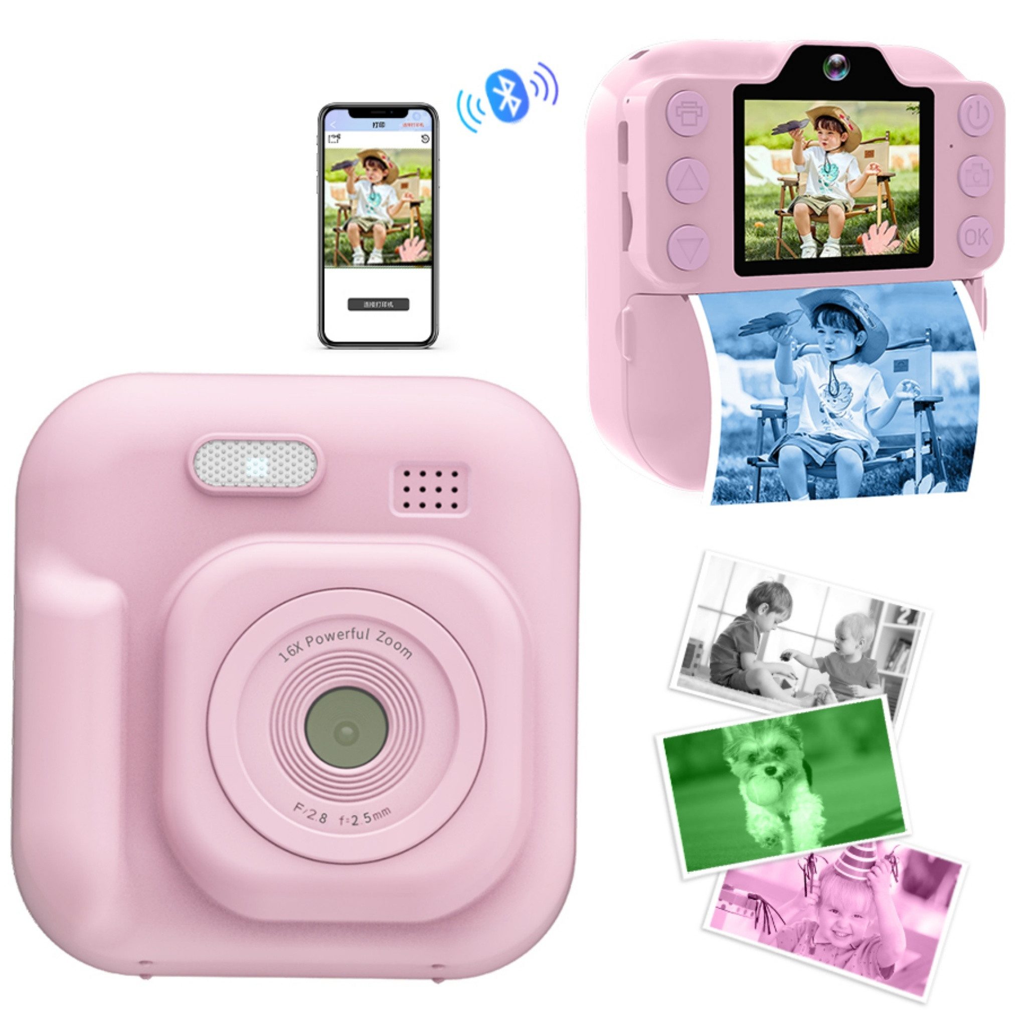 Blossom Kinder Sofortbildkamera Druckfunktion 1080P Digitalkamera Kinderkamera (48 MP, inkl. Videoaufnahme, DIY Graffiti, Spiele und Bluetooth 5.3, Dual Kamera mit Stickerpapier 2.0 Zoll IPS Bildschirm)