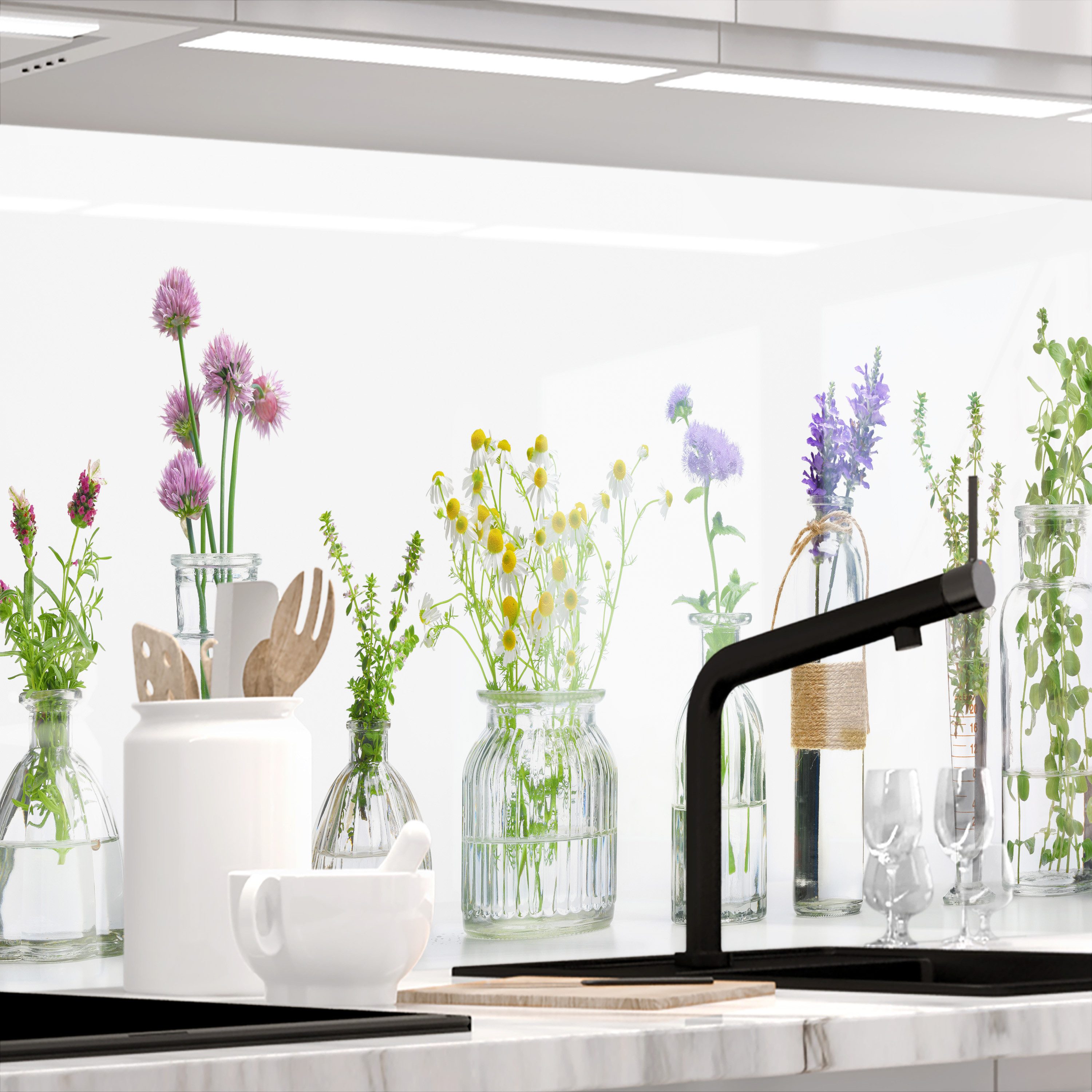 Stickerprofis Küchenrückwand KRÄUTERGLÄSER (Glasoptik), (Premium), 1,5mm, selbstklebend, hält auf besonders vielen Öberflächen
