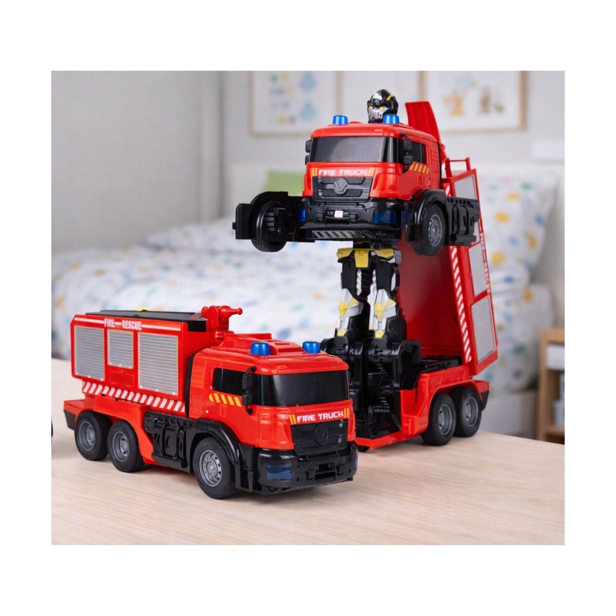 Wisam Spielzeug-Feuerwehr Feuerwehr-Roboterauto 2-in-1 ferngesteuert mit Licht, Sound
