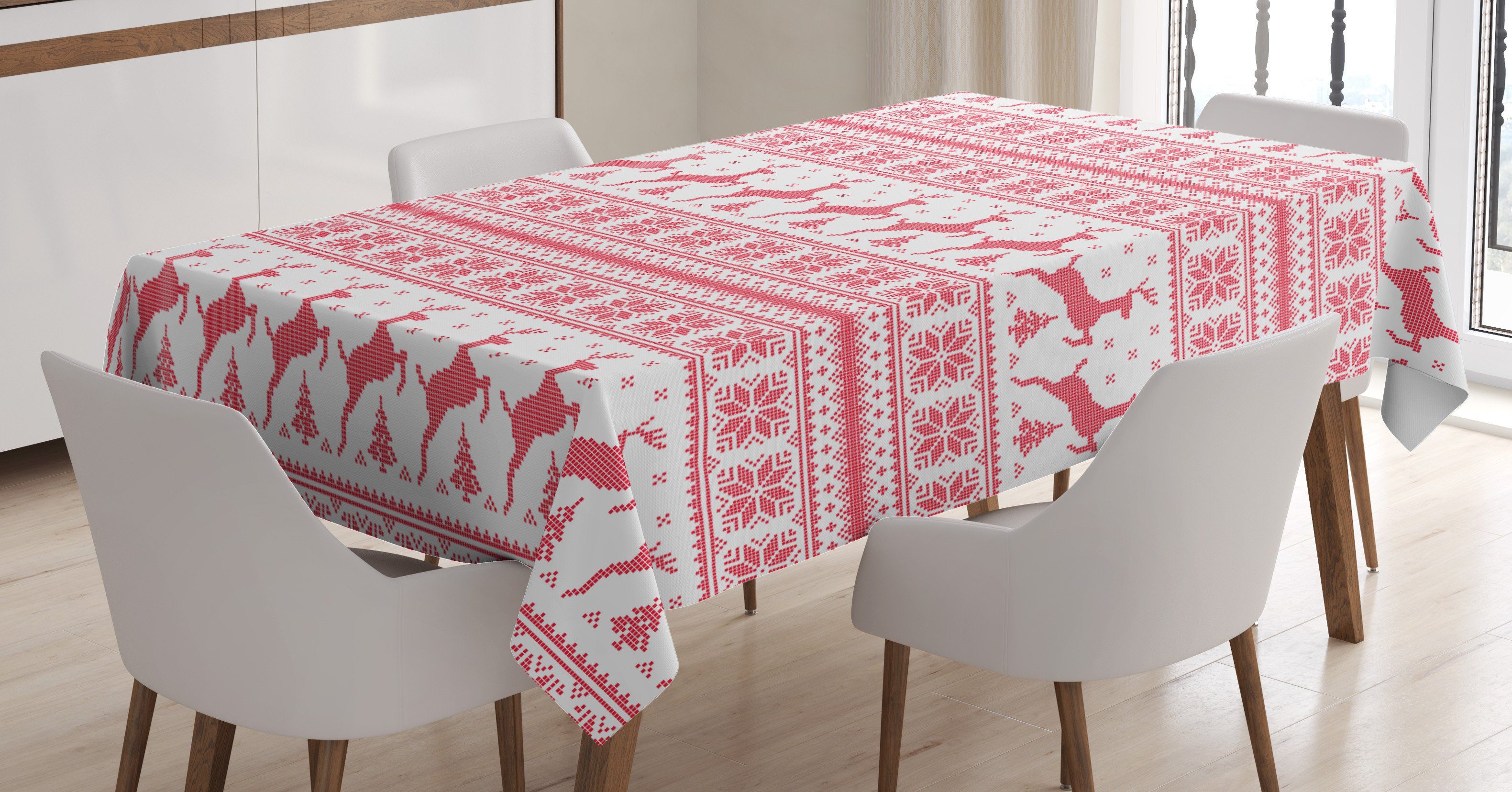 Abakuhaus Tischdecke Farbfest Waschbar Für den Außen Bereich geeignet Klare Farben, nordisch Winterzeit Rentiere | Tischdecken