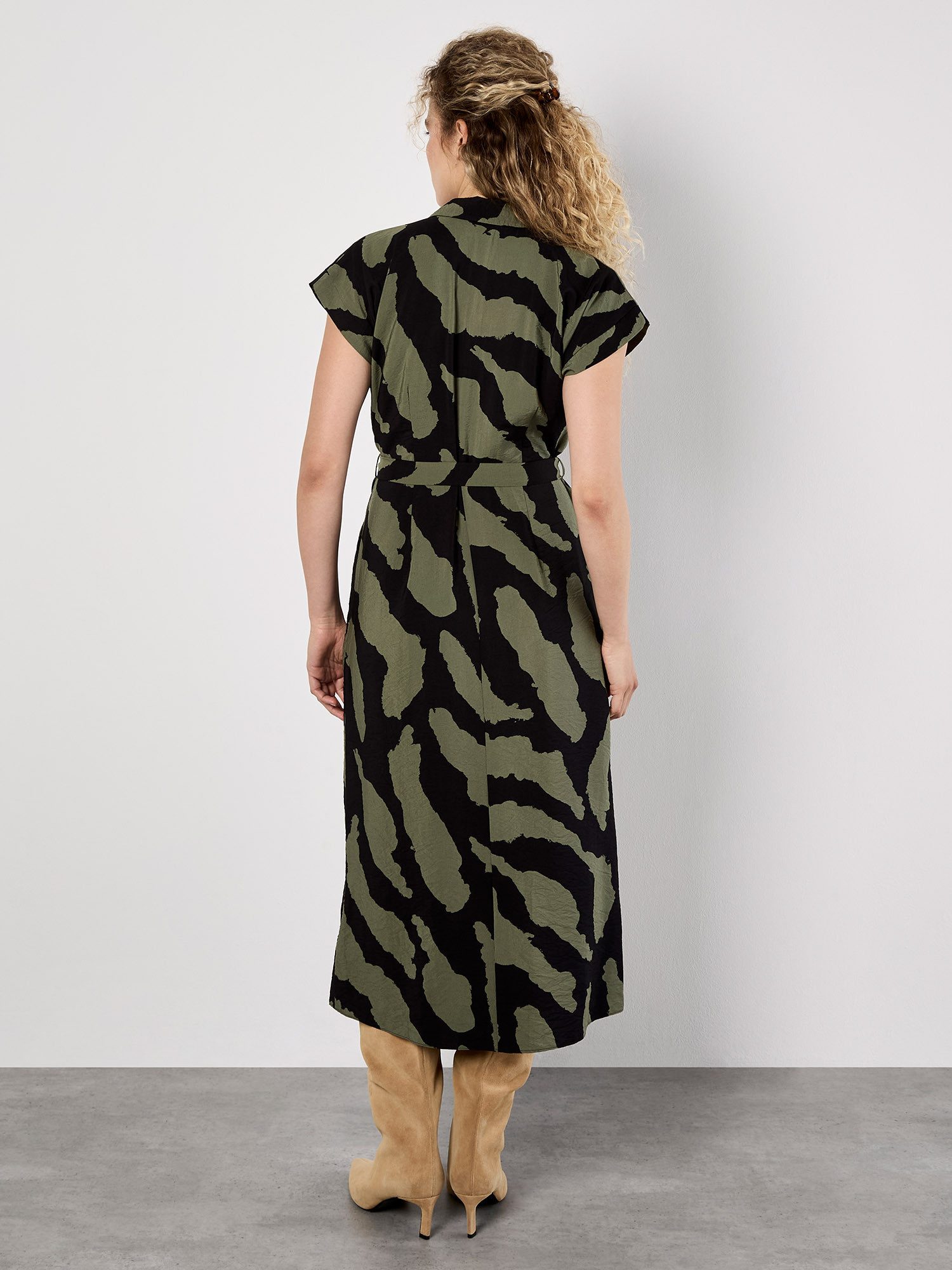 Apricot Midikleid Hemdblusenkleid (mit Gürtel) mit Zebradruck
