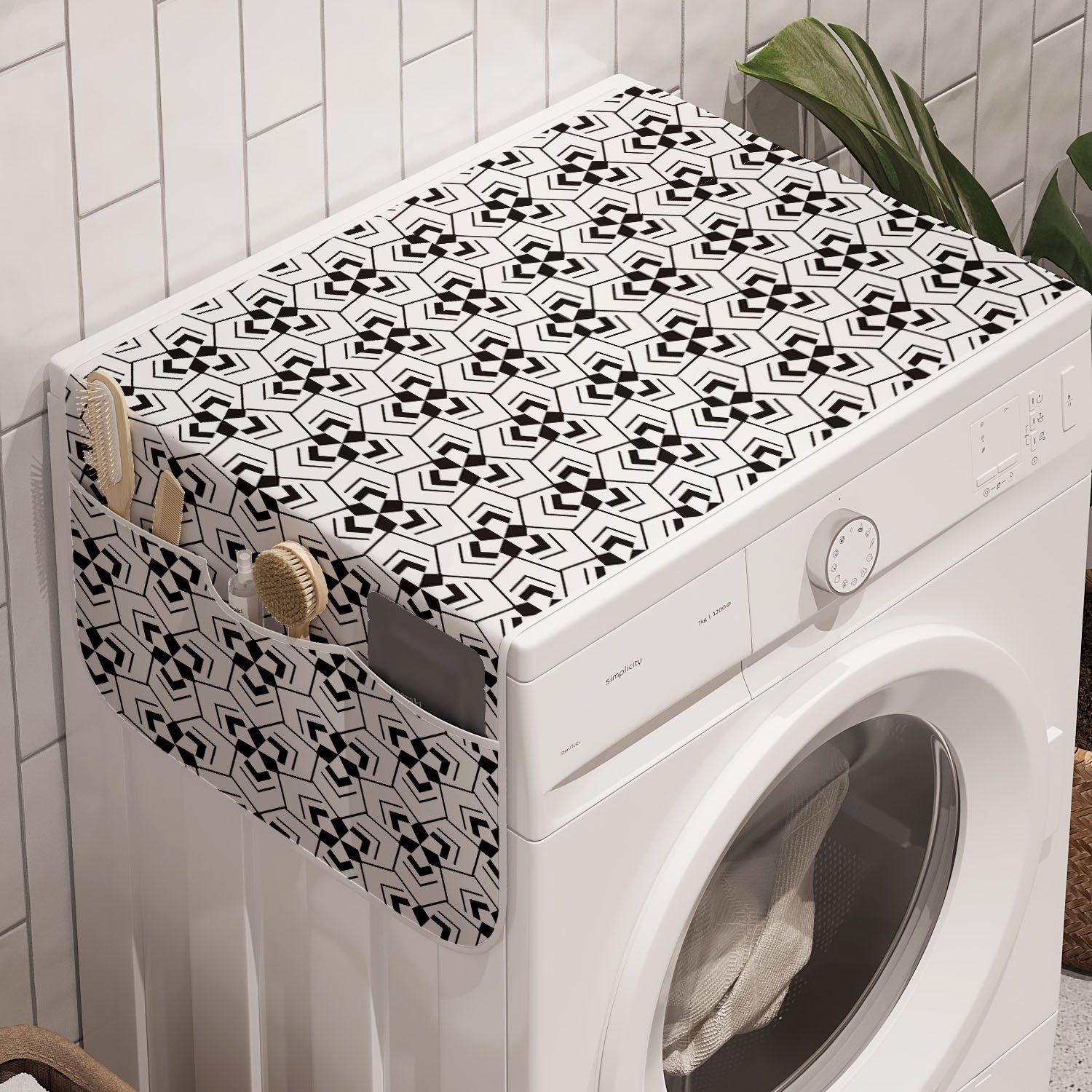 Abakuhaus Badorganizer Anti-Rutsch-Stoffabdeckung für Waschmaschine Geometrie Art monochromatische Trockner, und Abstrakte