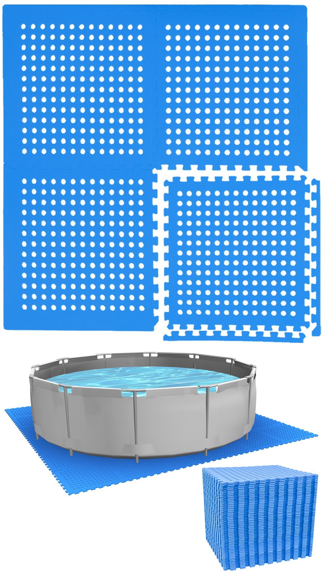 eyepower Pool-Bodenschutzfliese für 366cm Pool - Poolmatte aus 52 großen EVA Matten - Poolunterlage, 1 cm dicke Bodenfliesen - 62 x 62 Unterlegmatten - Whirlpool Unterlage