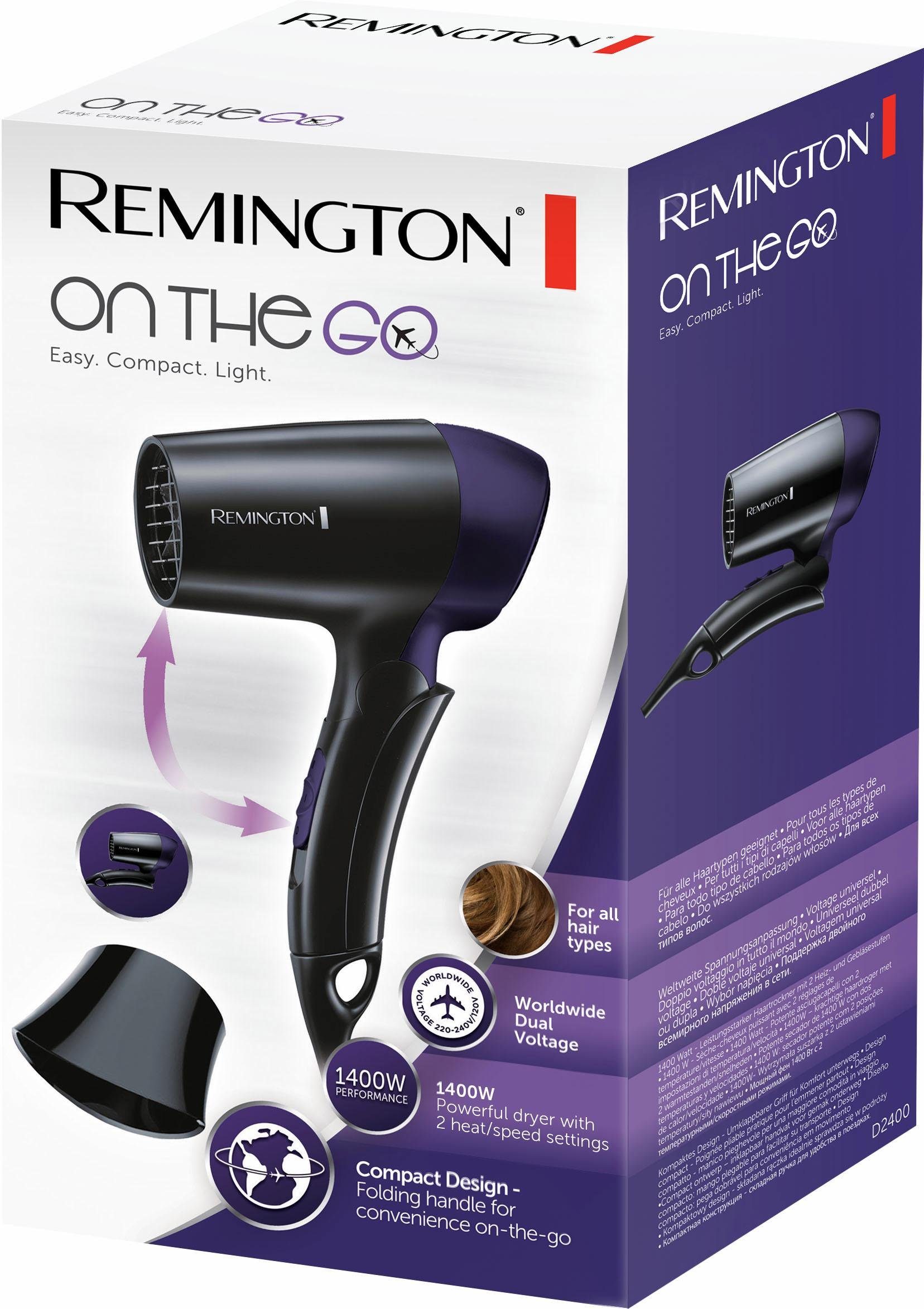 Remington Haartrockner D2400, 1400 W, Extrem kleiner Reisehaartrockner [klein & stark & für Reisen,Diffusor] schwarz|silberfarben