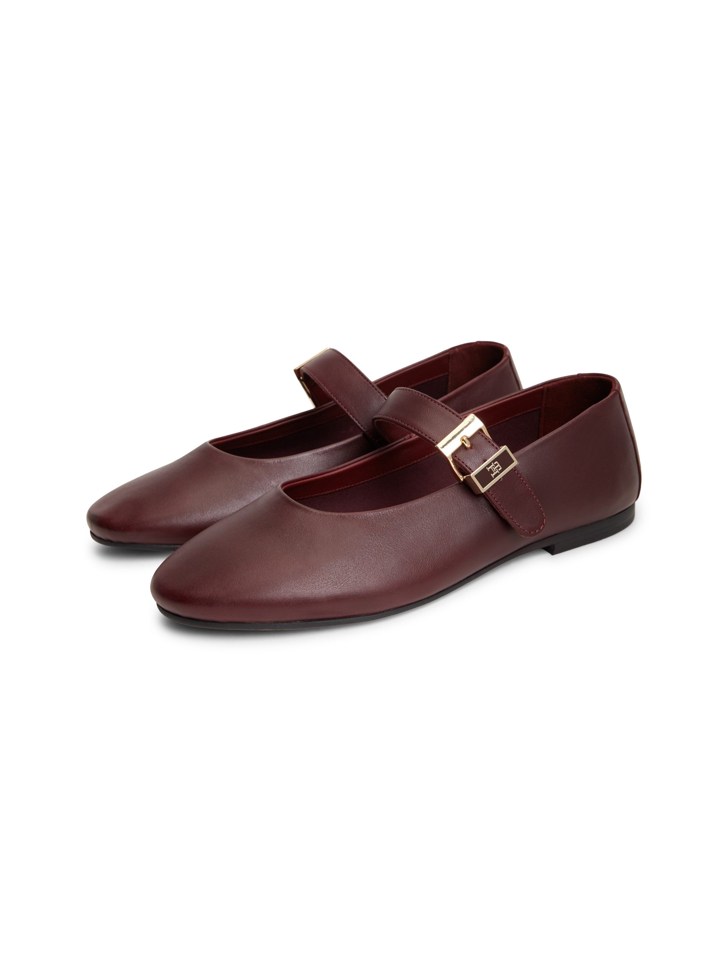 Tommy Hilfiger TH BUCKLE LEATHER BALLERINA Riemchenballerina Businessschuh, mit verstellbarer Schnalle über den Rist, schmale Form.