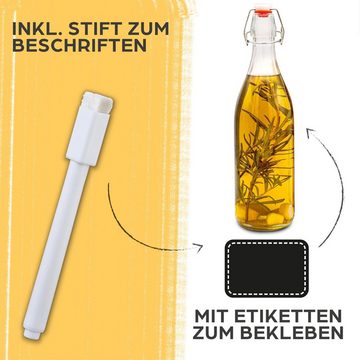 Praknu Trinkflasche 6x Leere Glasflaschen zum Befüllen 1000ml - Glas mit Bügelverschluss, Öl Flasche 1L, Saftflasche, Flaschen Aufbewahrung, Likörflaschen