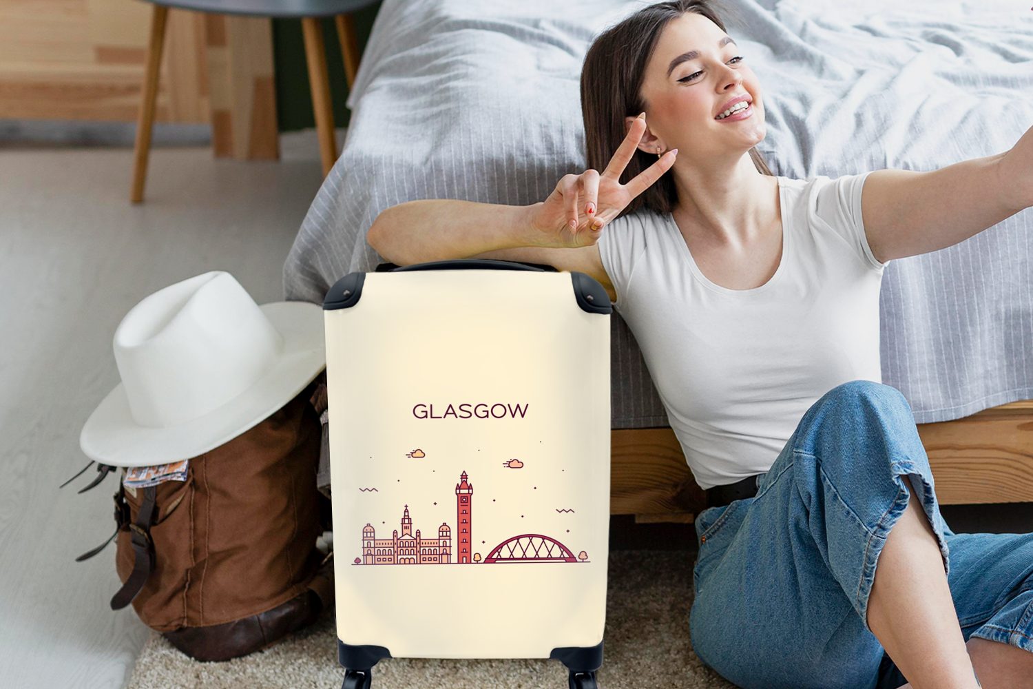 - für Reisetasche Handgepäckkoffer rollen, Reisekoffer Glasgow, - mit Handgepäck Ferien, Trolley, Rollen, MuchoWow Schottland Skyline 4