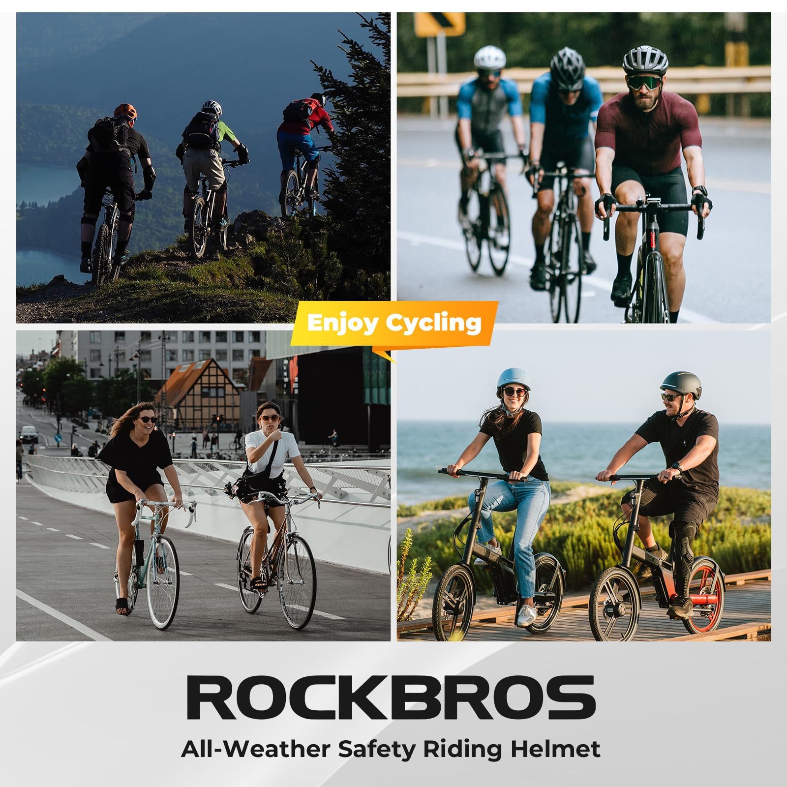 ROCKBROS Fahrradhelm Rücklicht, wiederaufladbarer Lichthelm Sicherheitshelm, 55–60 cm